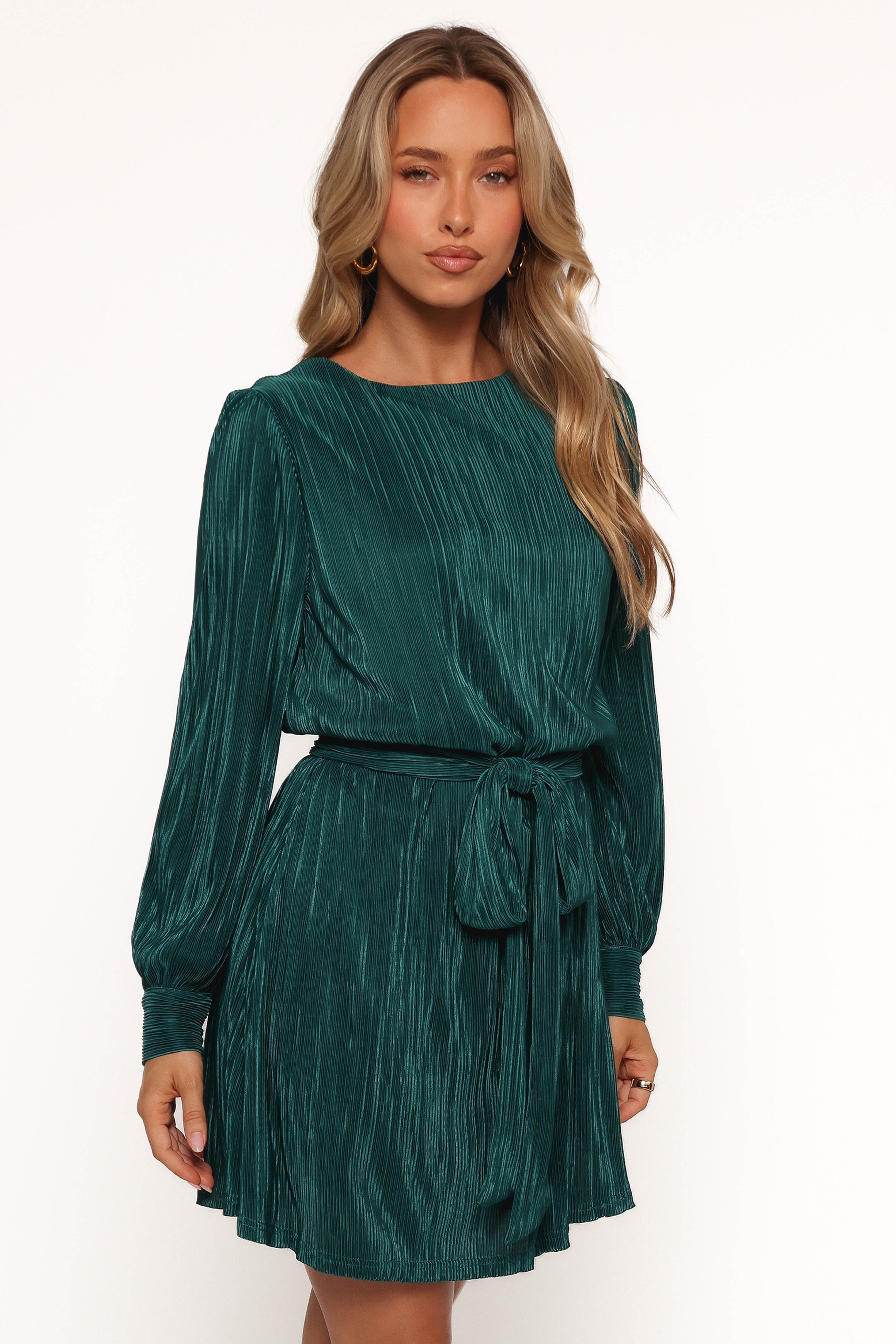 Joy Plisse Mini Dress - Dark Jade-Ladys Street