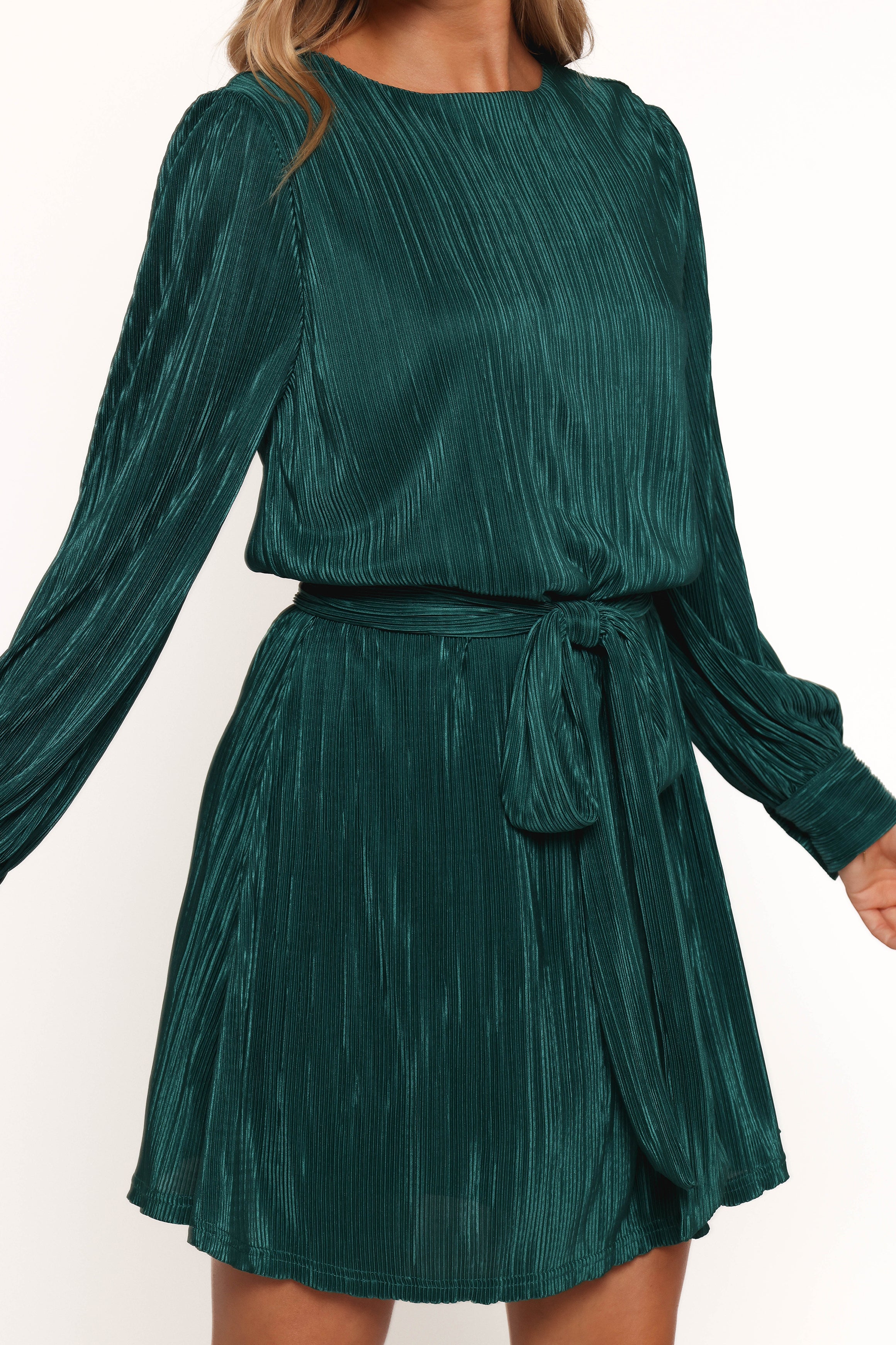 Joy Plisse Mini Dress - Dark Jade-Ladys Street