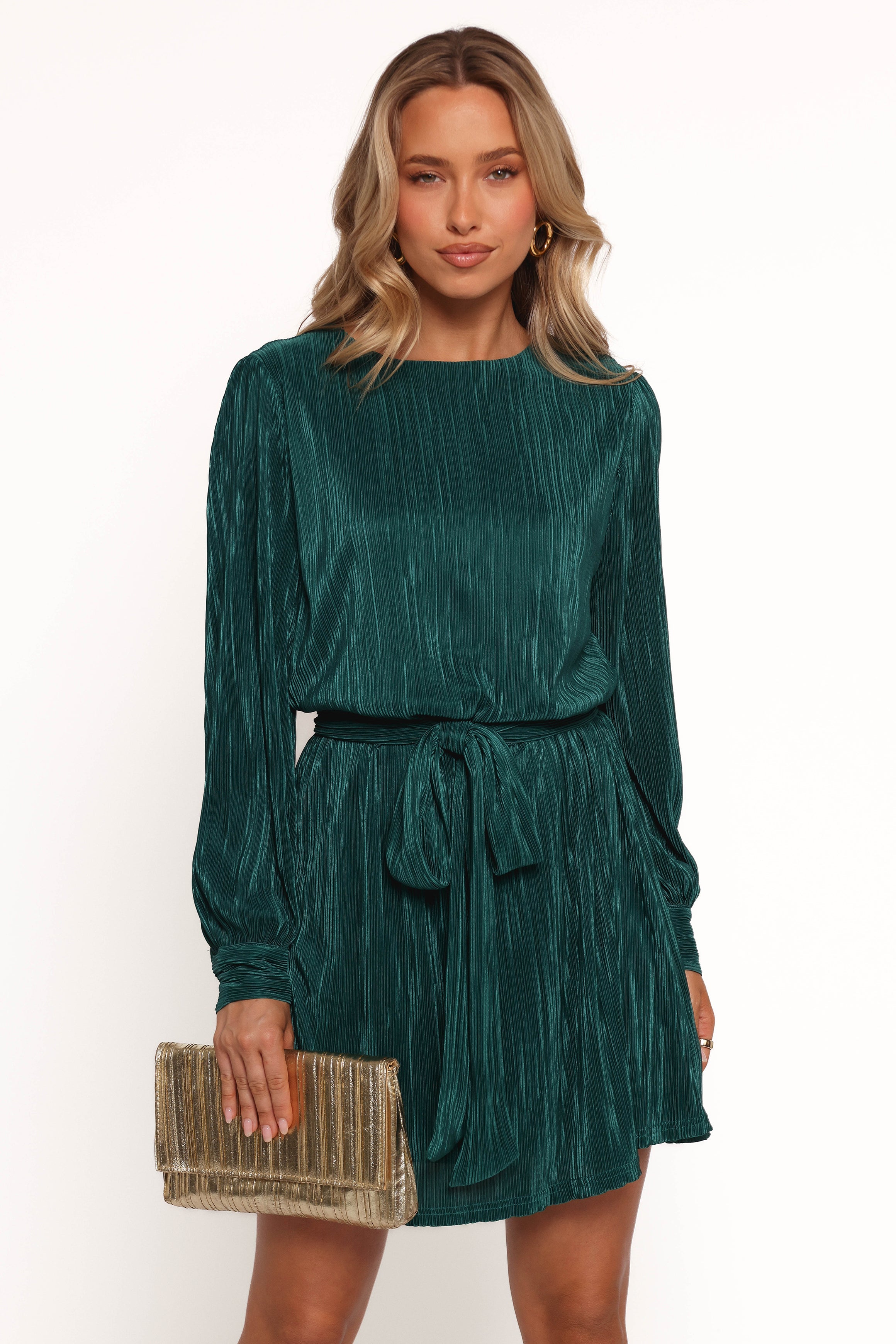 Joy Plisse Mini Dress - Dark Jade-Ladys Street