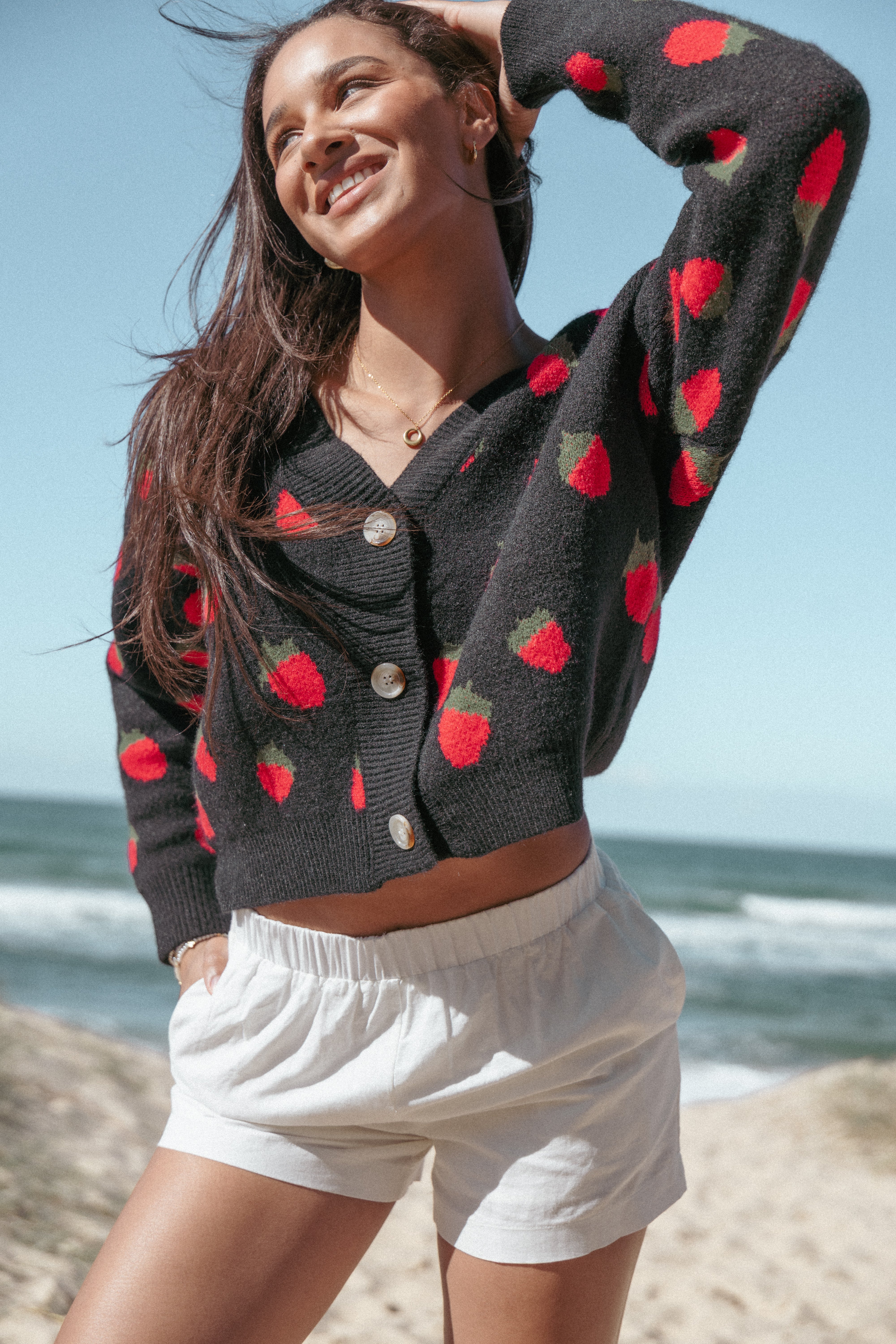 Judson Strawberry Knit Cardigan - Black-Ladys Street