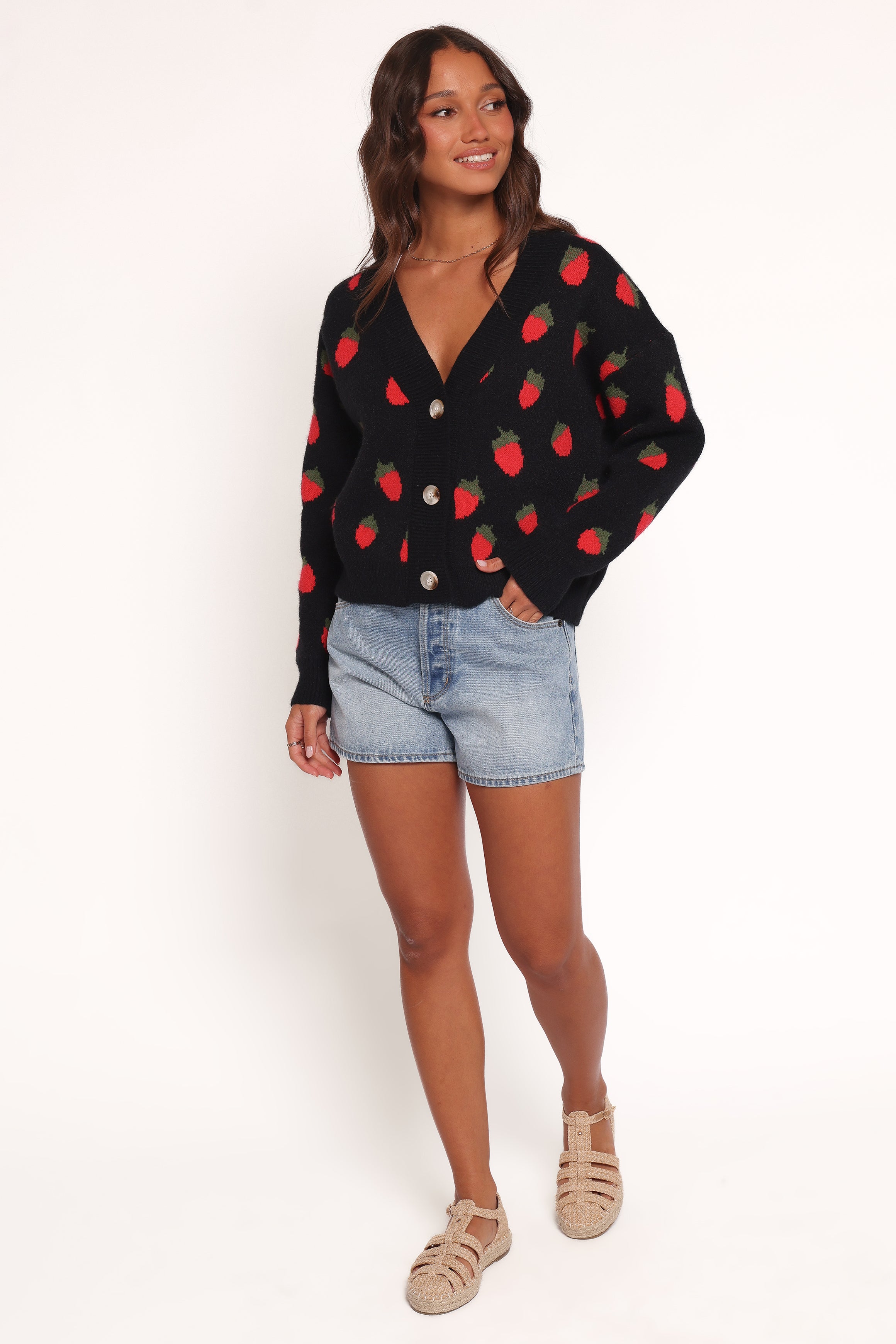 Judson Strawberry Knit Cardigan - Black-Ladys Street