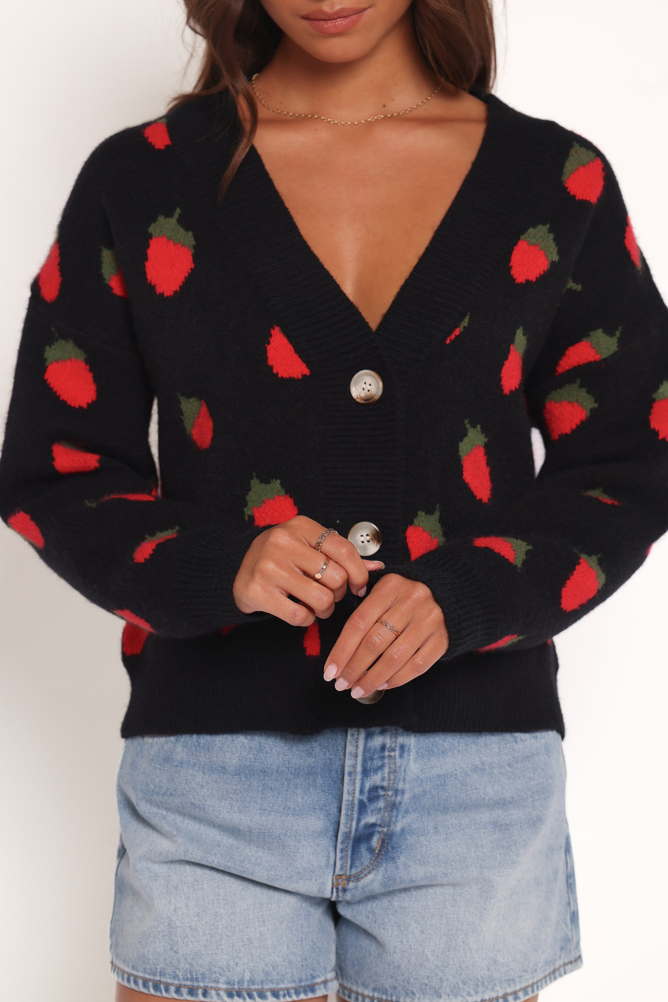 Judson Strawberry Knit Cardigan - Black-Ladys Street