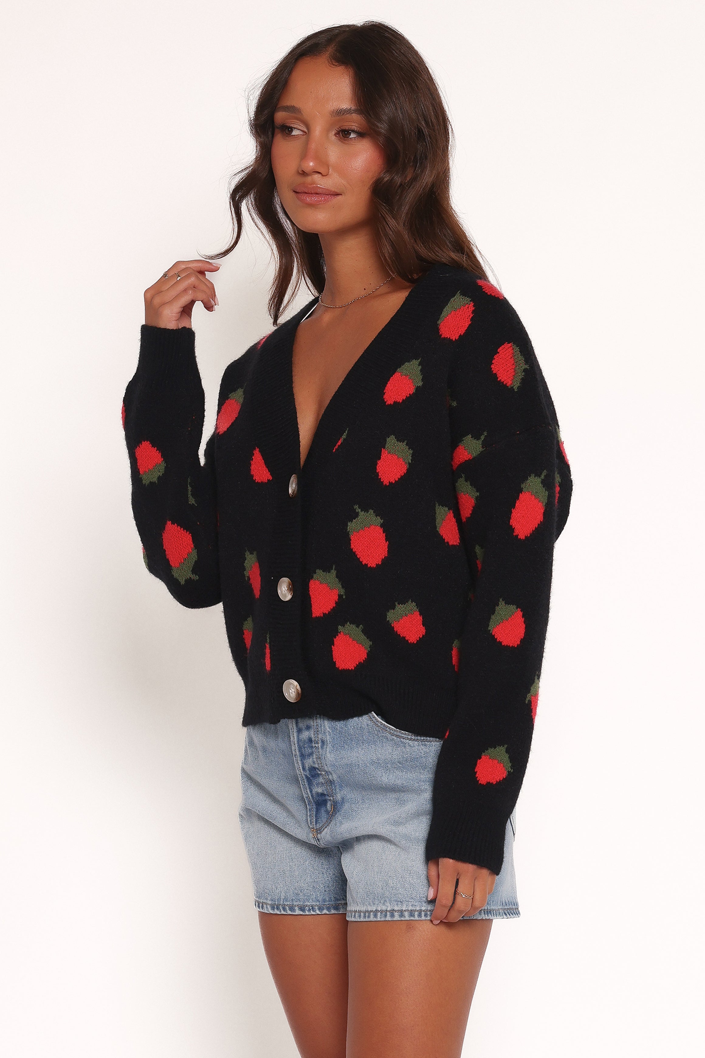 Judson Strawberry Knit Cardigan - Black-Ladys Street