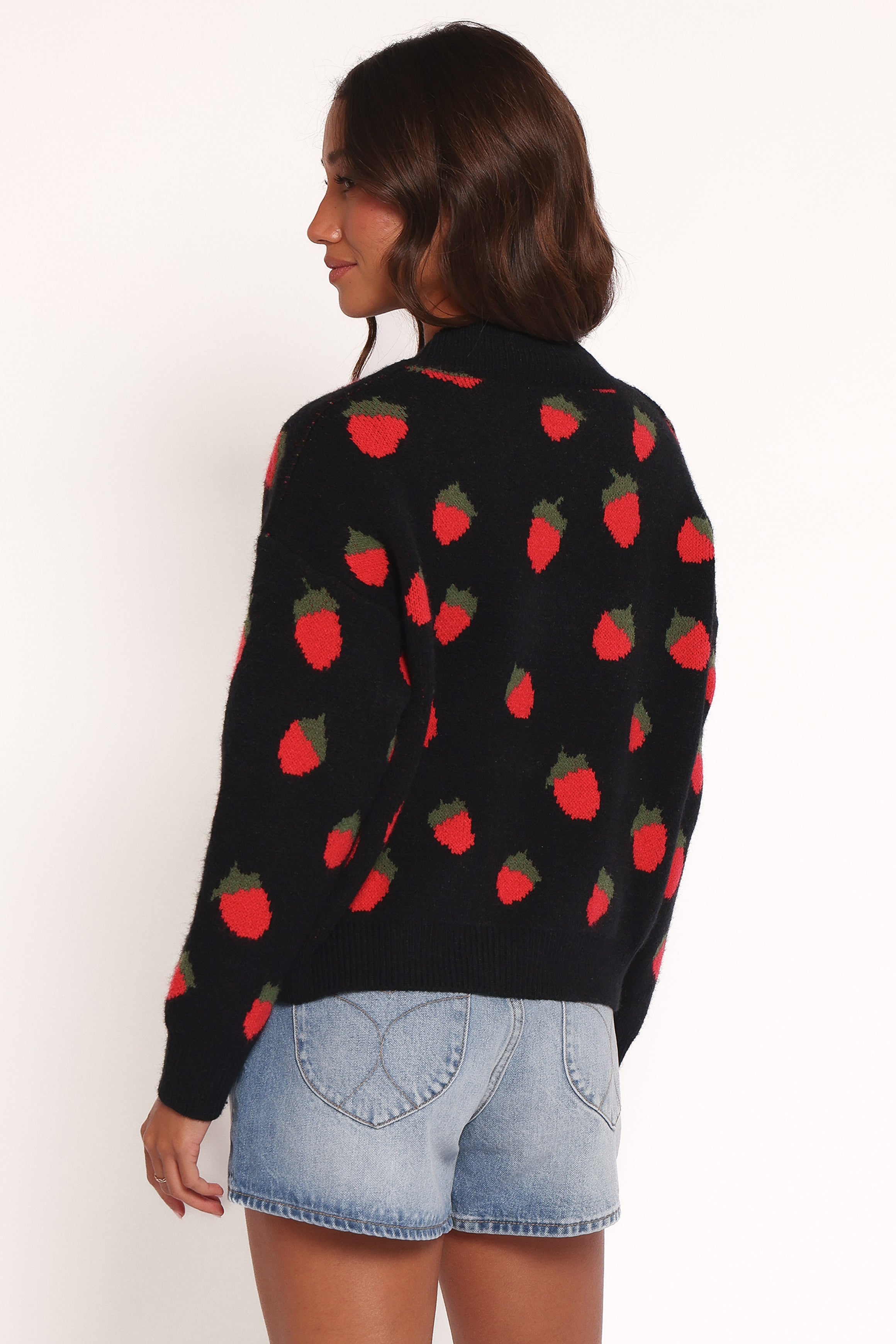 Judson Strawberry Knit Cardigan - Black-Ladys Street