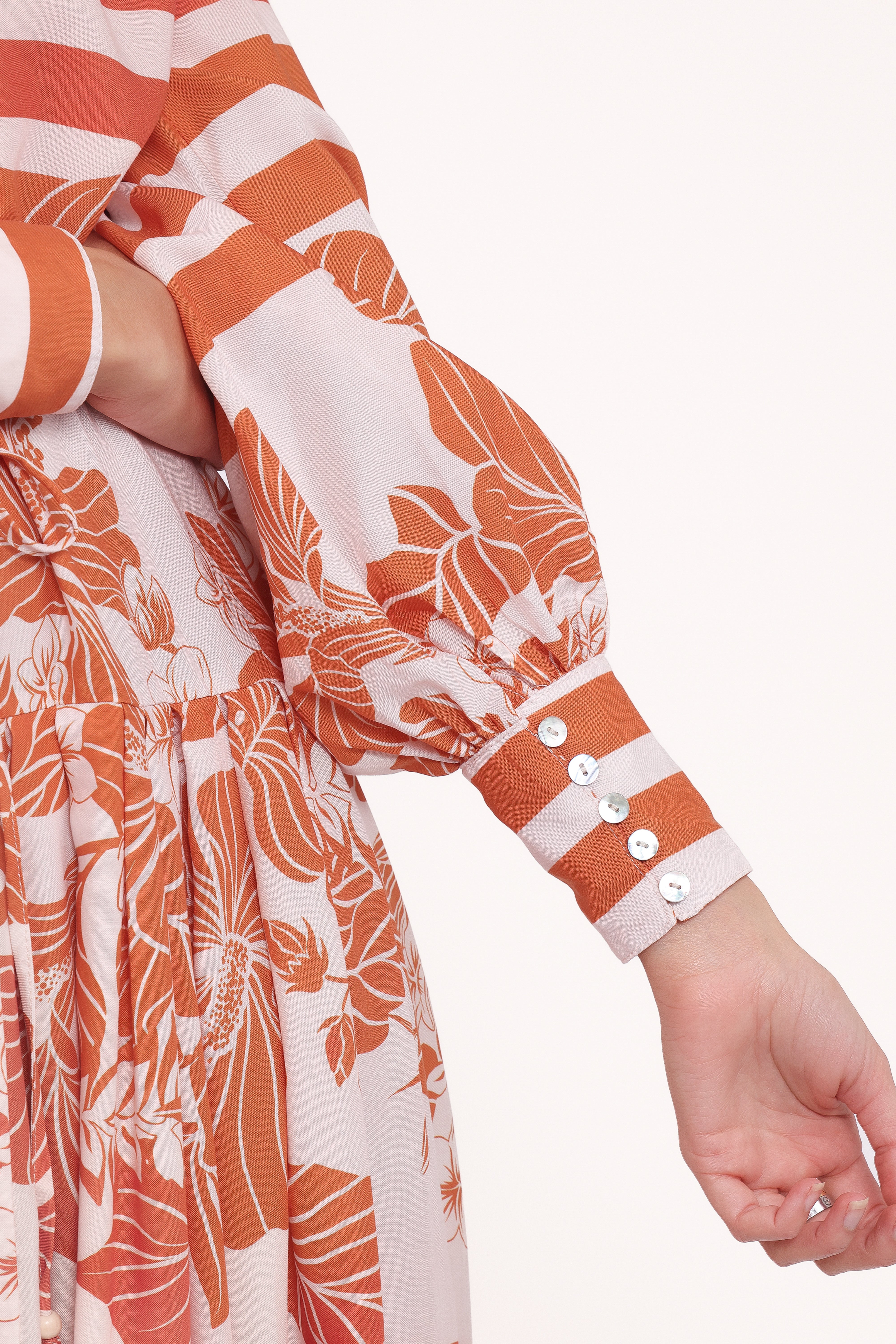 Jules Long Sleeve Dress - White/Orange-Ladys Street