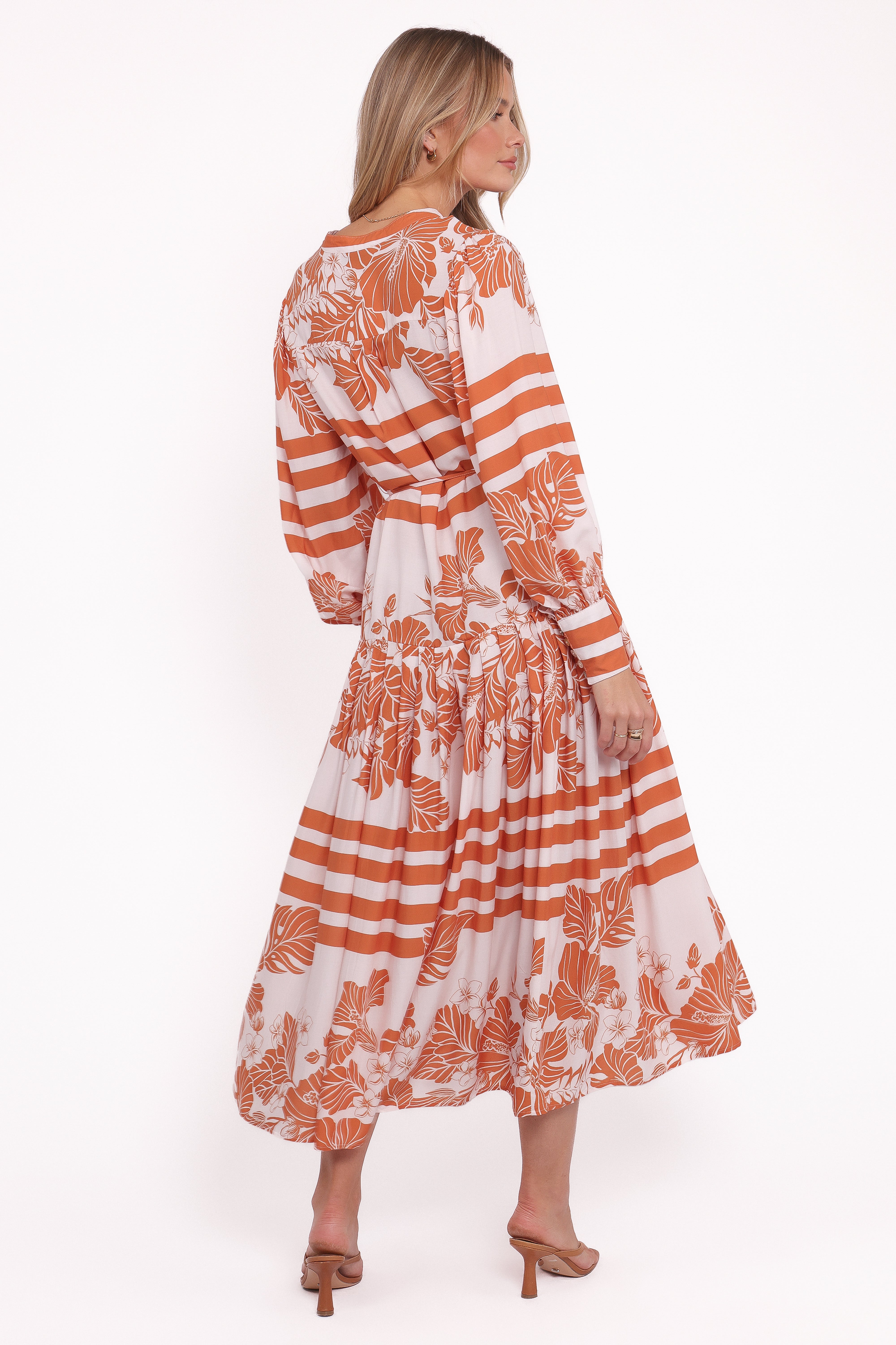 Jules Long Sleeve Dress - White/Orange-Ladys Street