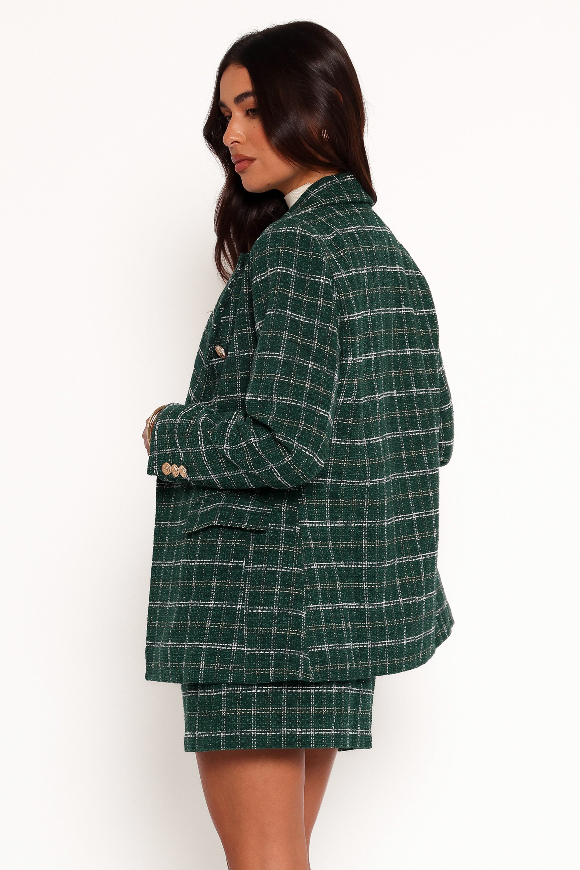 Jules Twill Plaid Blazer - Green-Ladys Street