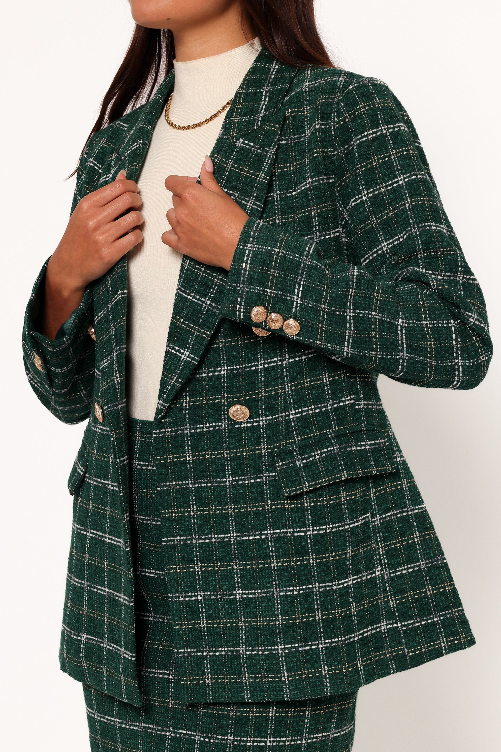 Jules Twill Plaid Blazer - Green-Ladys Street