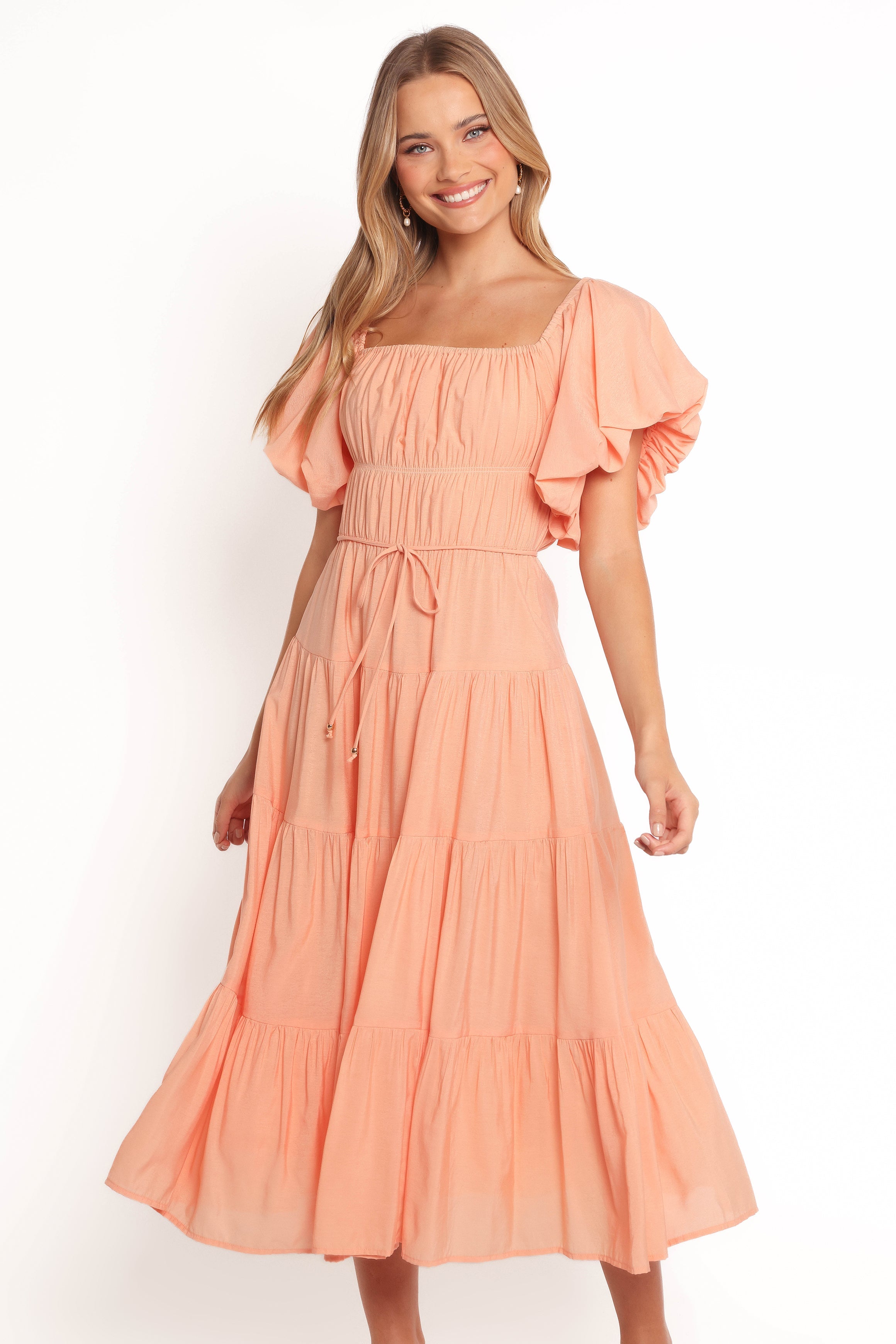 Julie Off Shoulder Midi Dress - Peach-Ladys Street