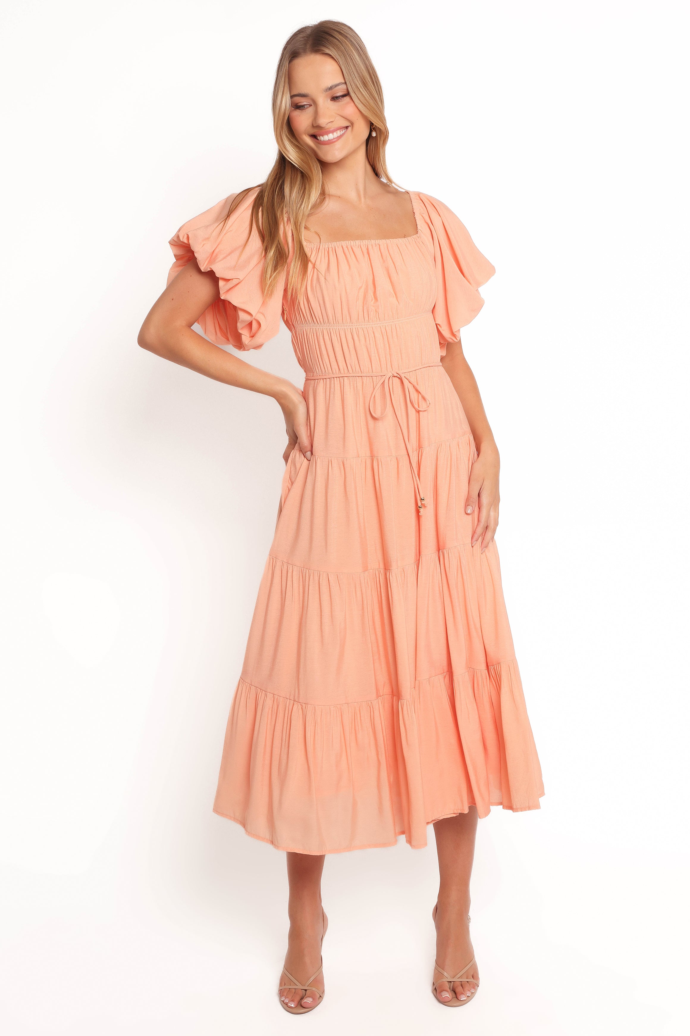 Julie Off Shoulder Midi Dress - Peach-Ladys Street