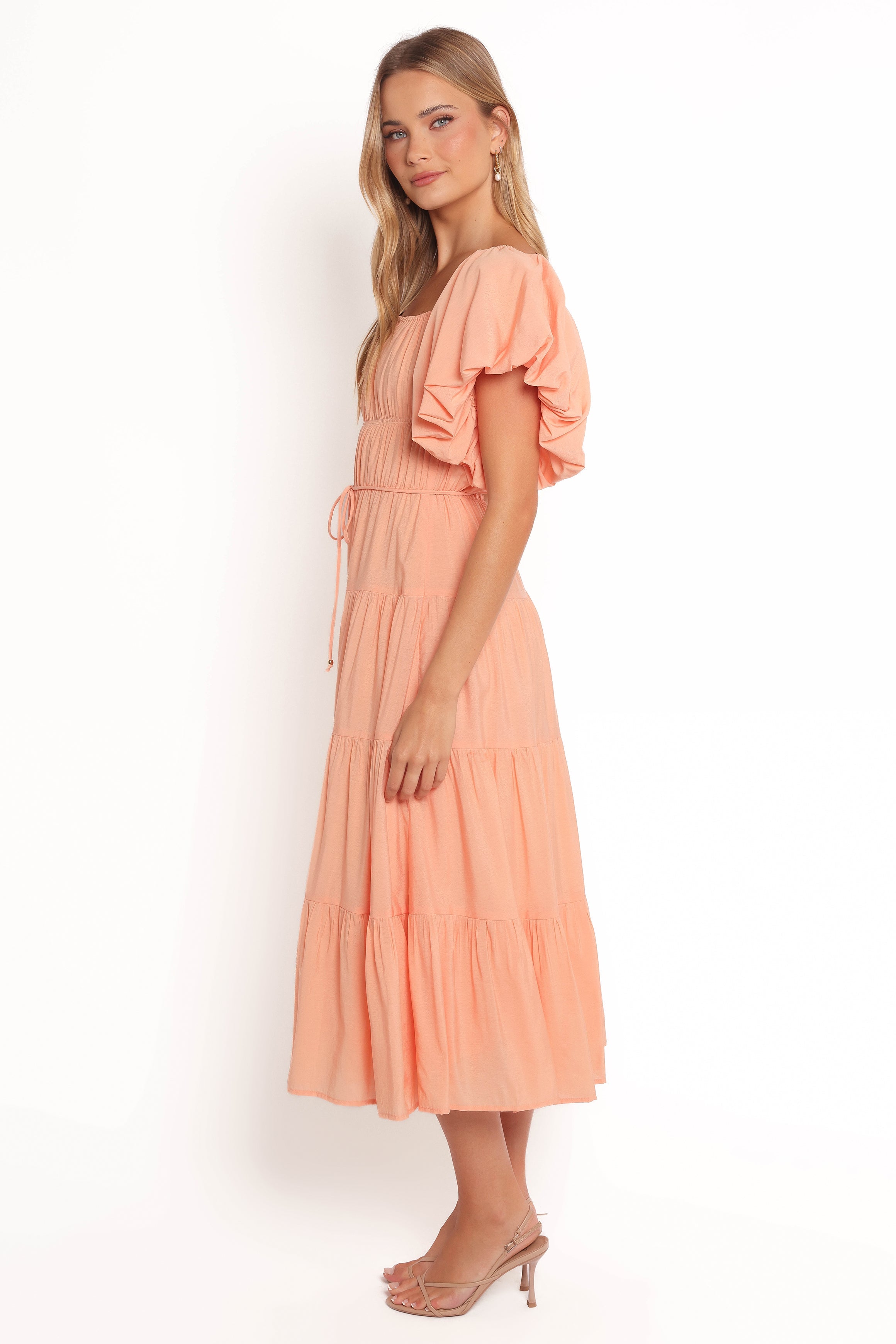 Julie Off Shoulder Midi Dress - Peach-Ladys Street