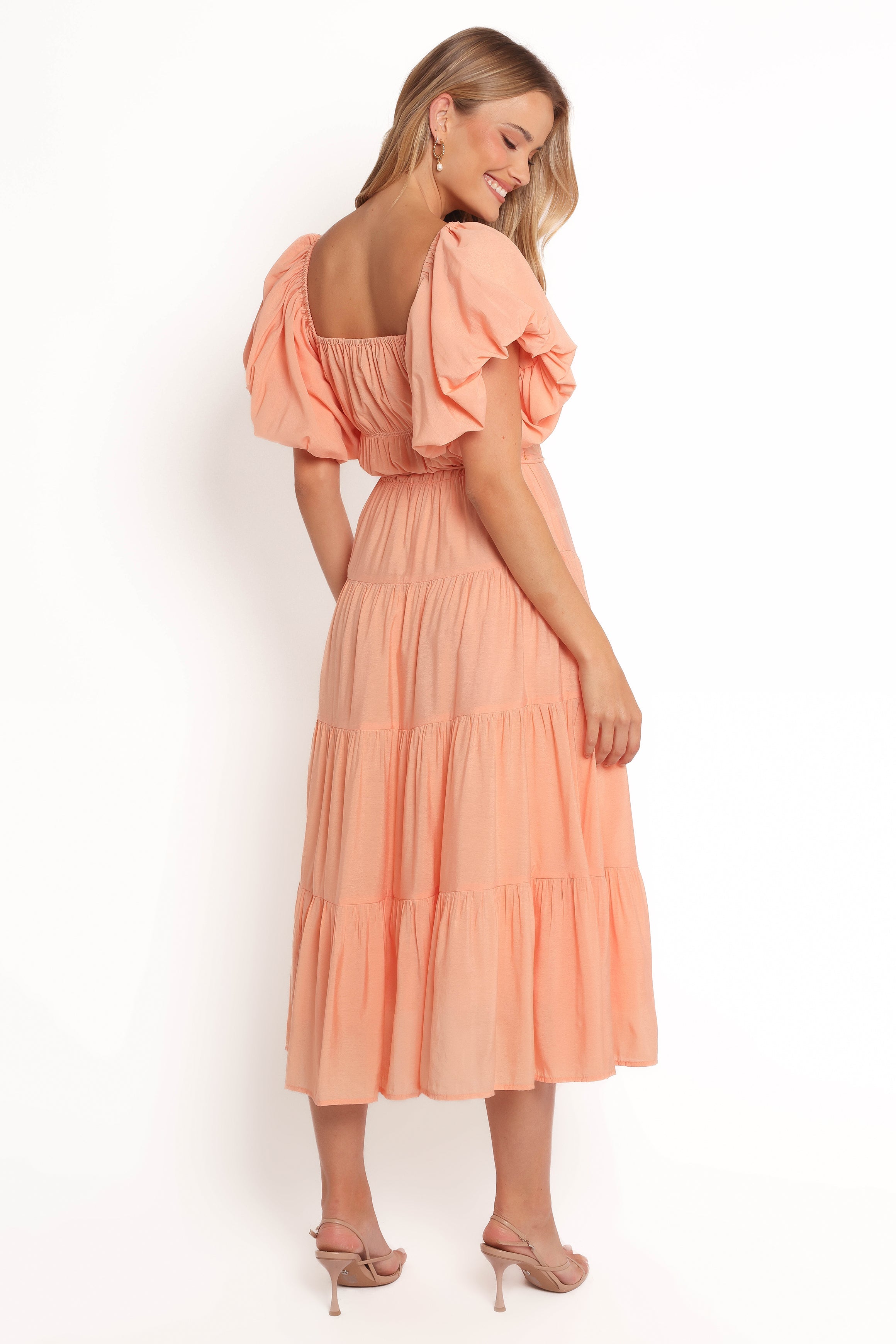 Julie Off Shoulder Midi Dress - Peach-Ladys Street