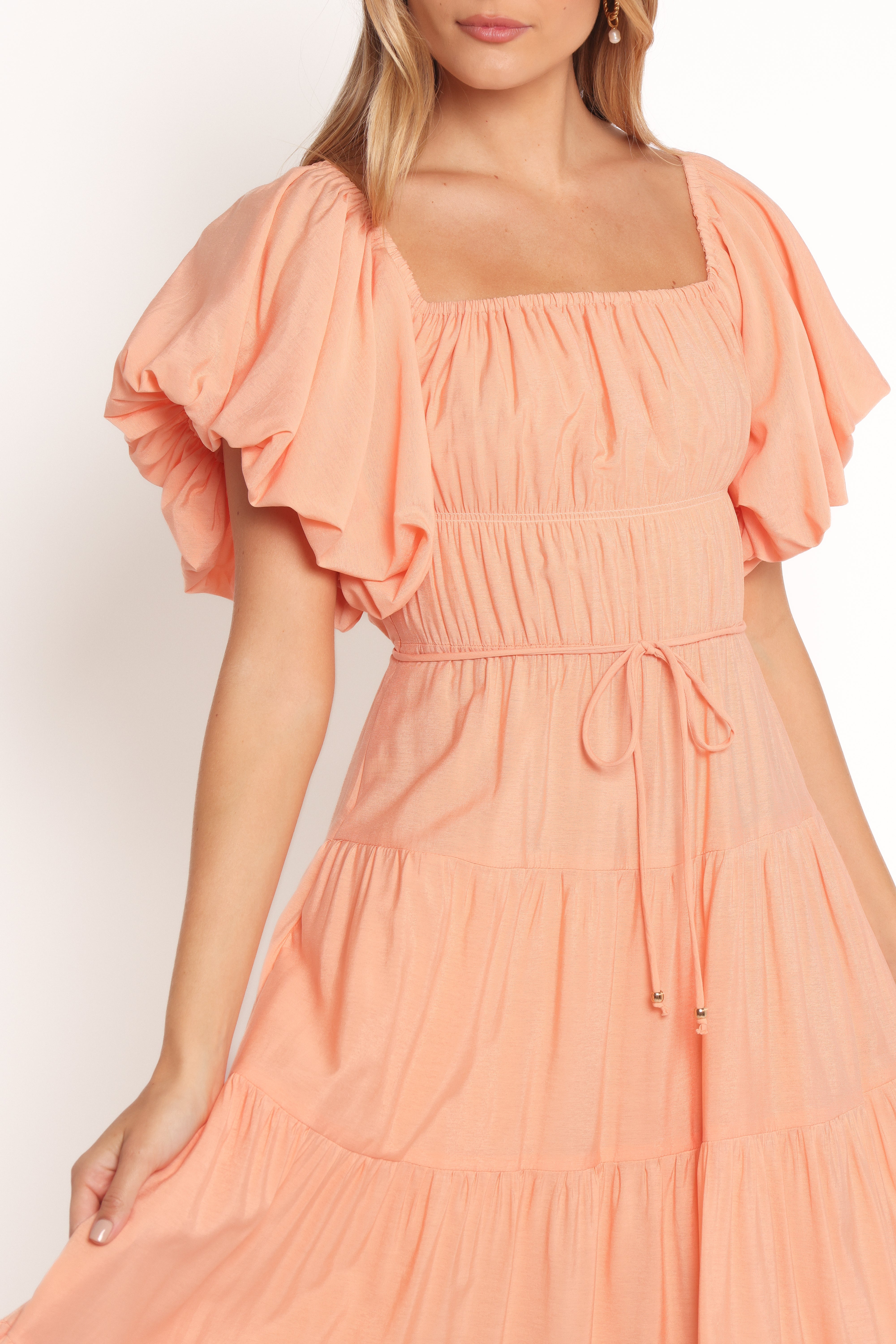 Julie Off Shoulder Midi Dress - Peach-Ladys Street