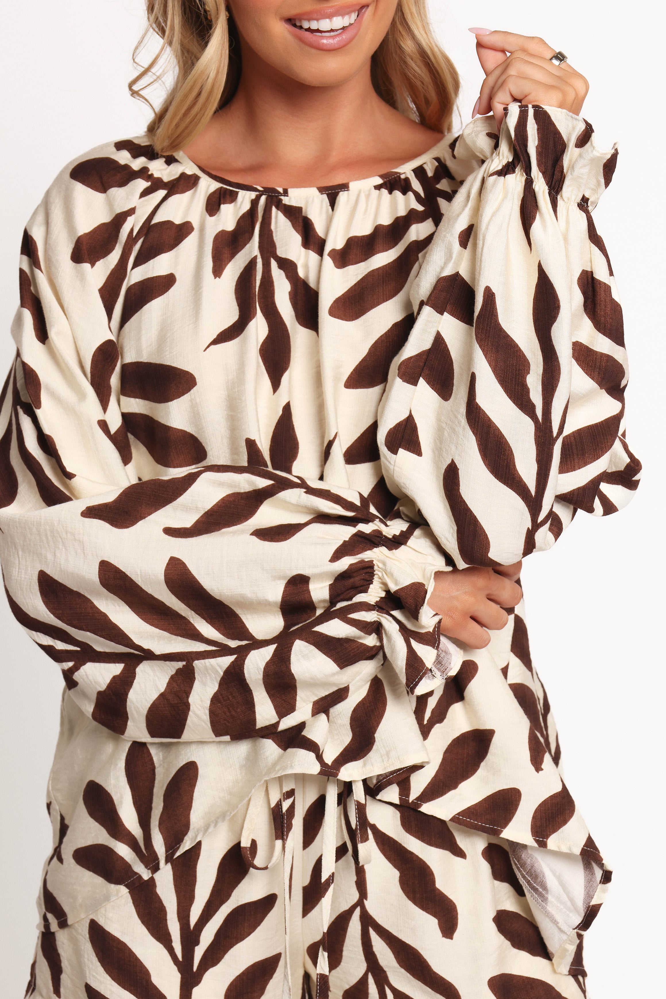 July Long Sleeve Smock Top - Brown Palm-Ladys Street