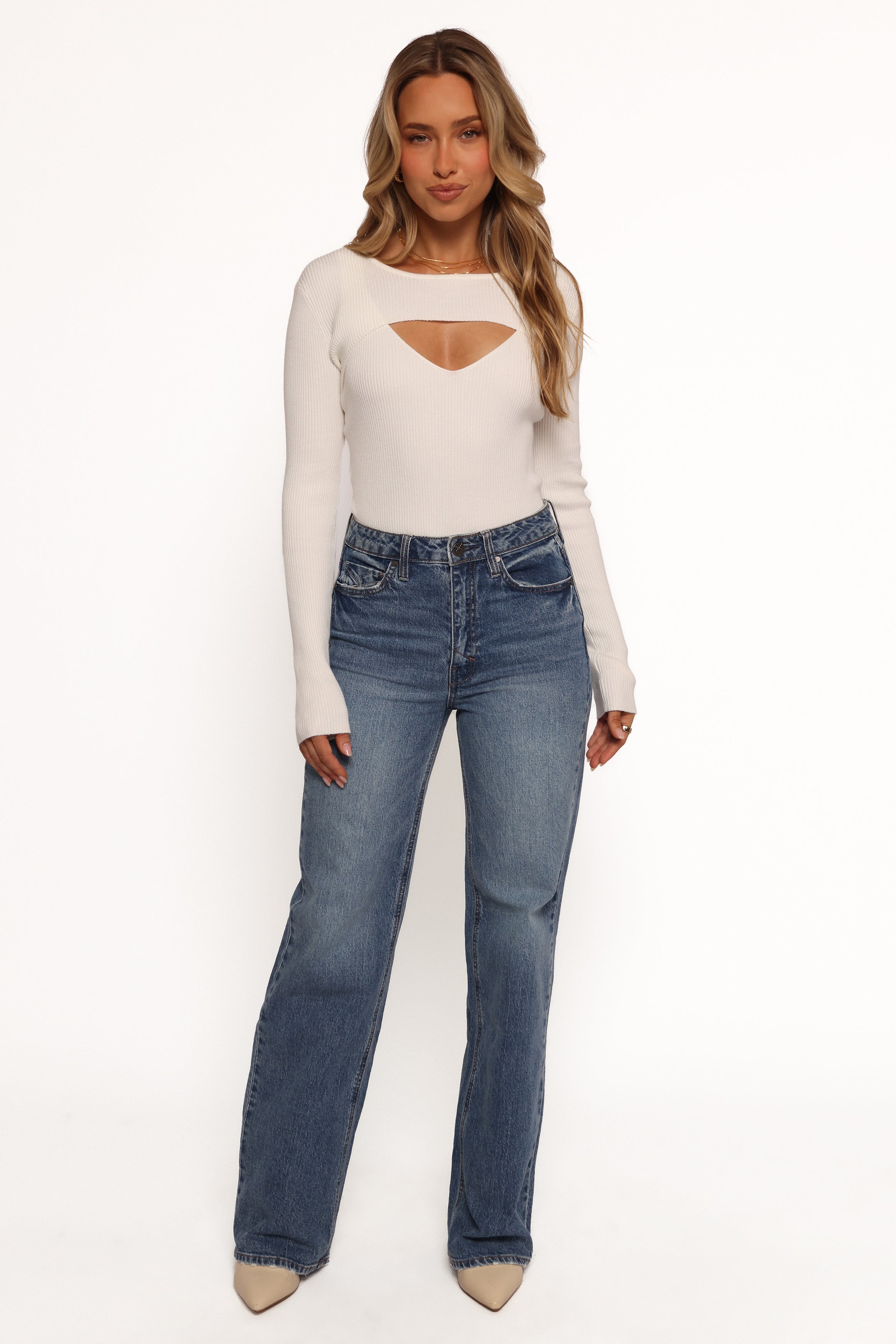 Jupiter Long Sleeve Knit Top - Off White-Ladys Street