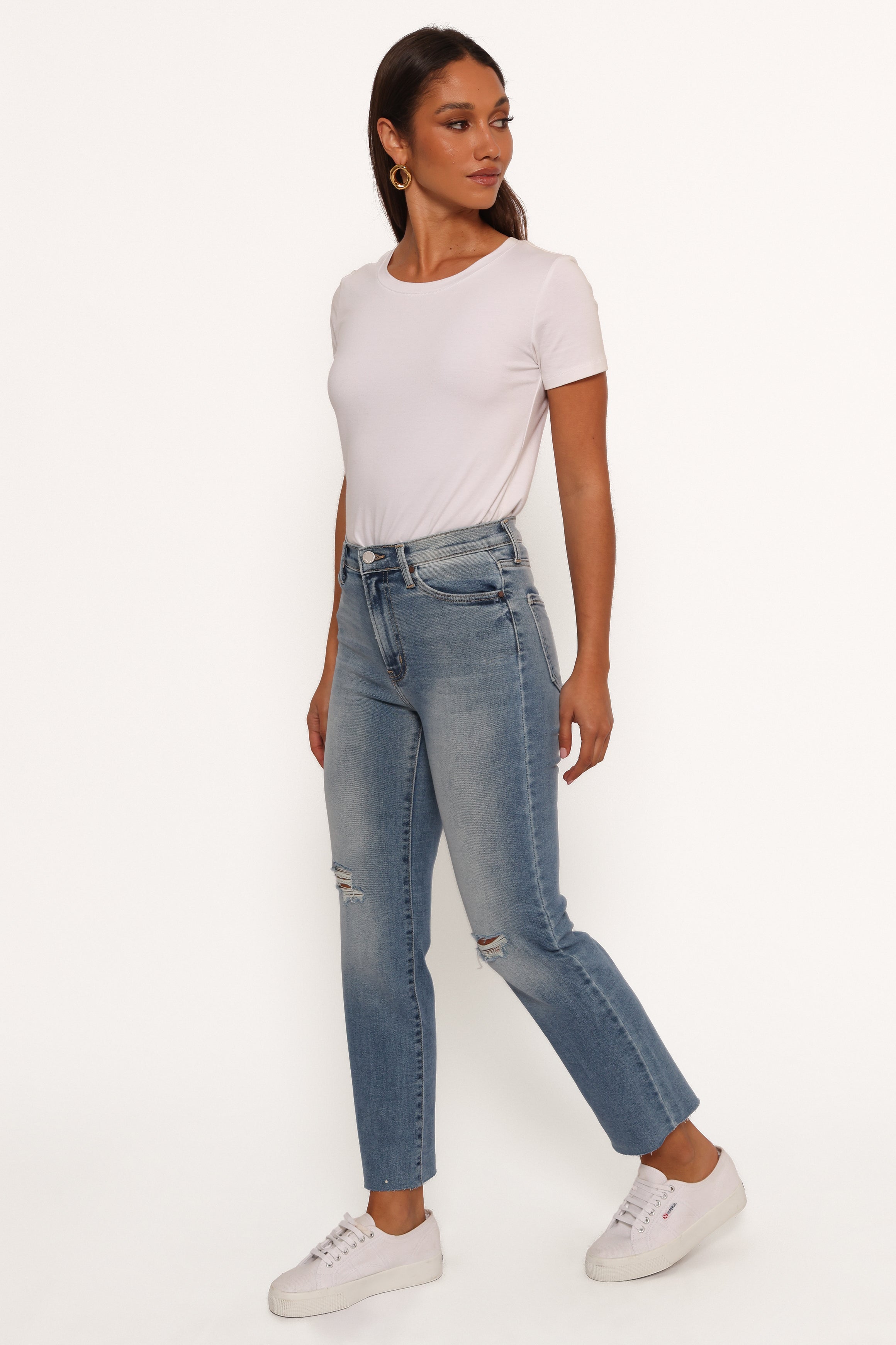 Just Black Distressed Slim Leg Jean - Light Denim-Ladys Street