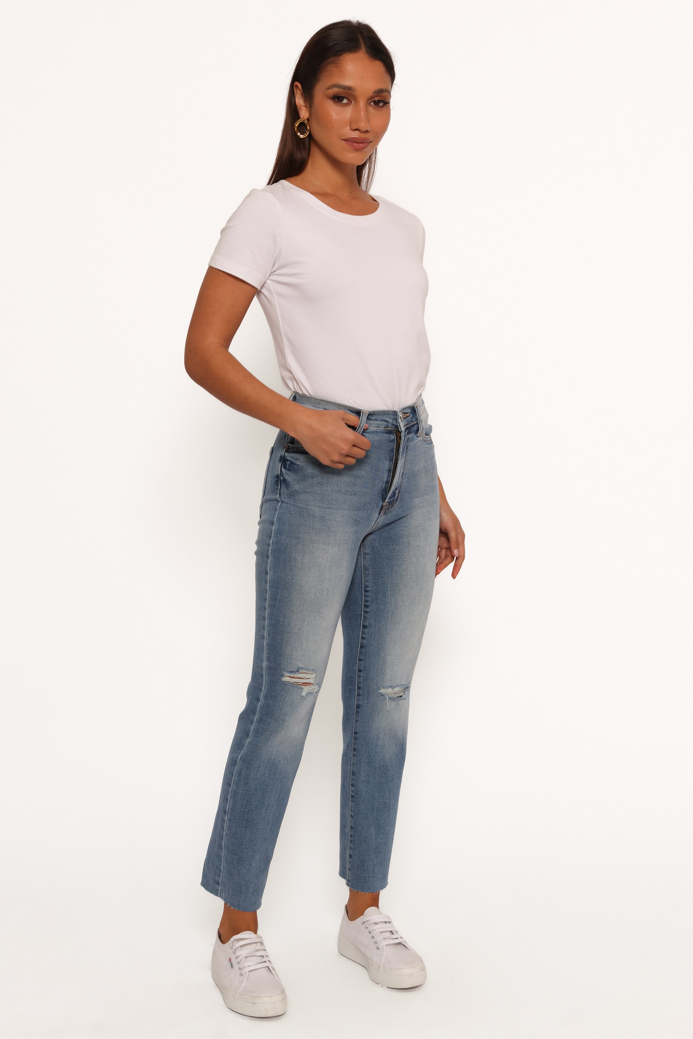 Just Black Distressed Slim Leg Jean - Light Denim-Ladys Street