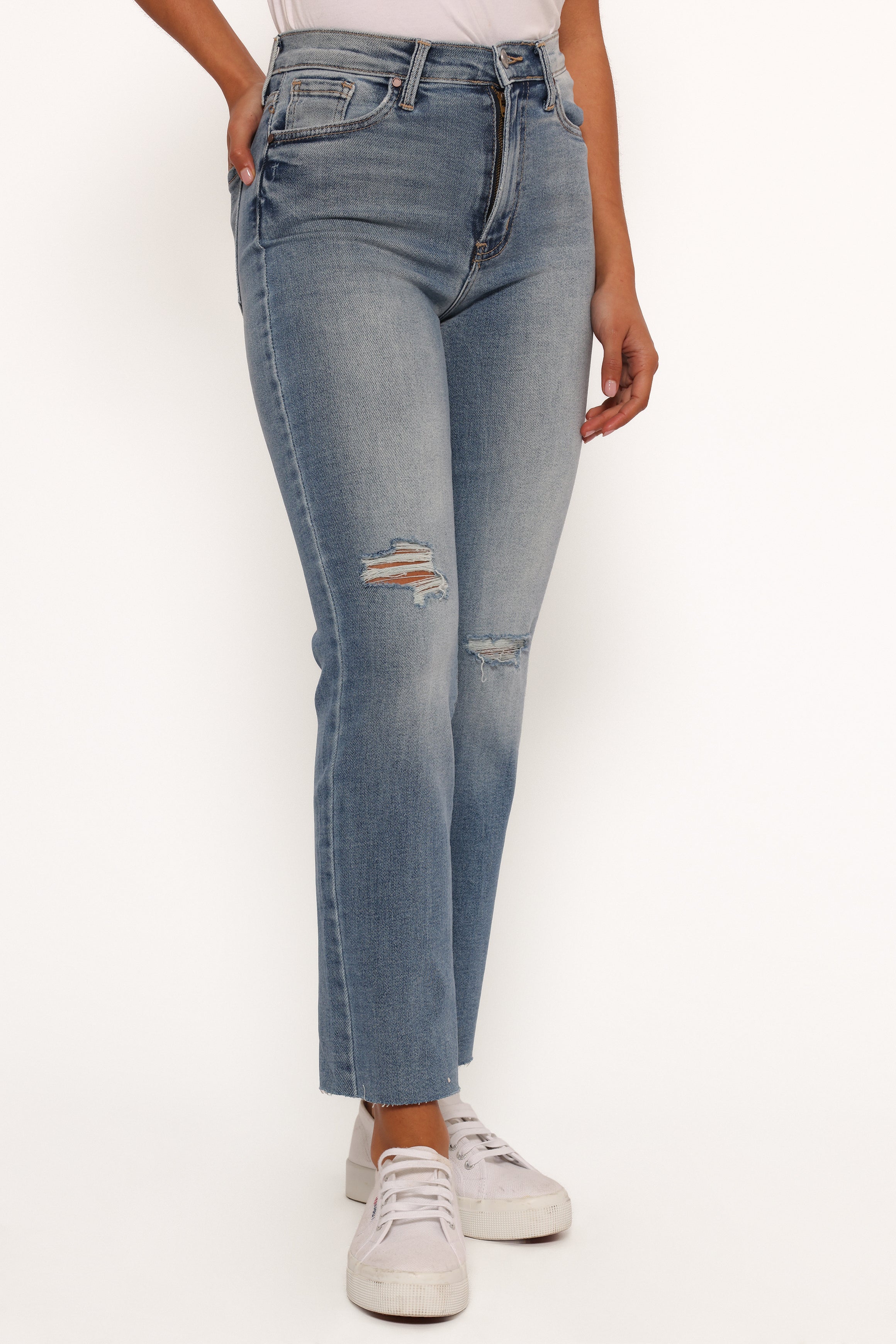 Just Black Distressed Slim Leg Jean - Light Denim-Ladys Street