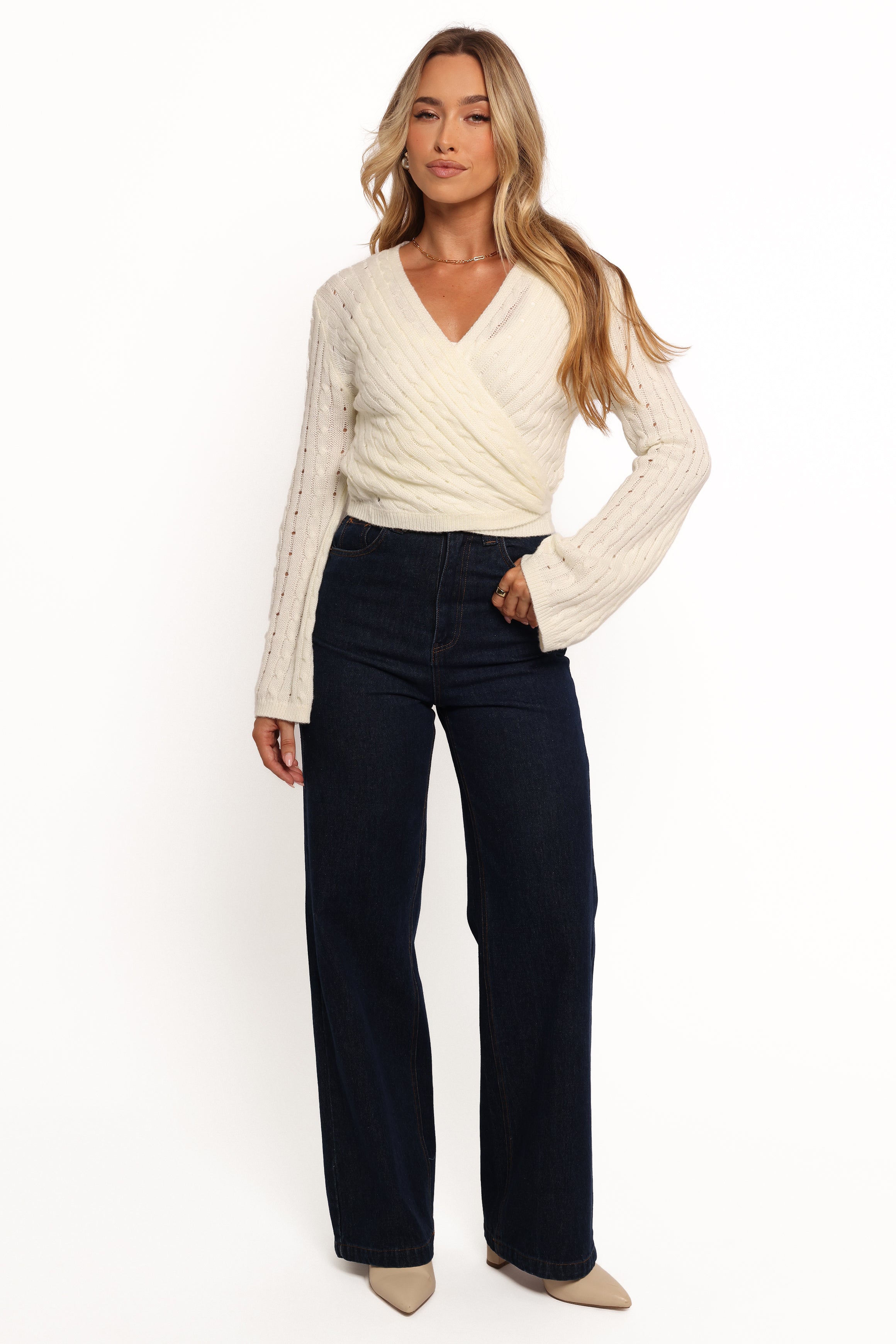 Kaelie Wrap Front Knit Top - White-Ladys Street
