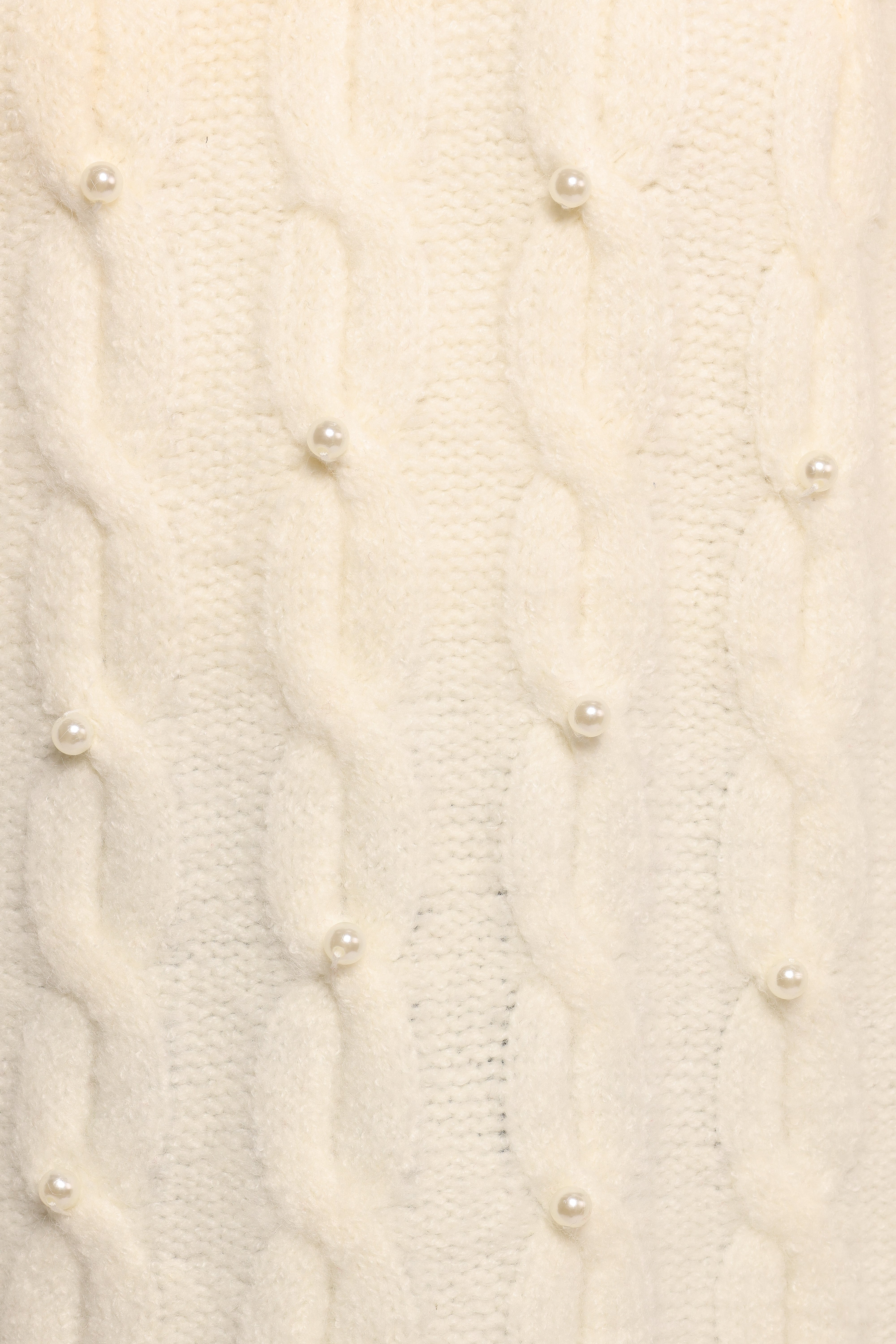 Kalai Cable Knit Pearl Detail Knit Sweater - Cream-Ladys Street