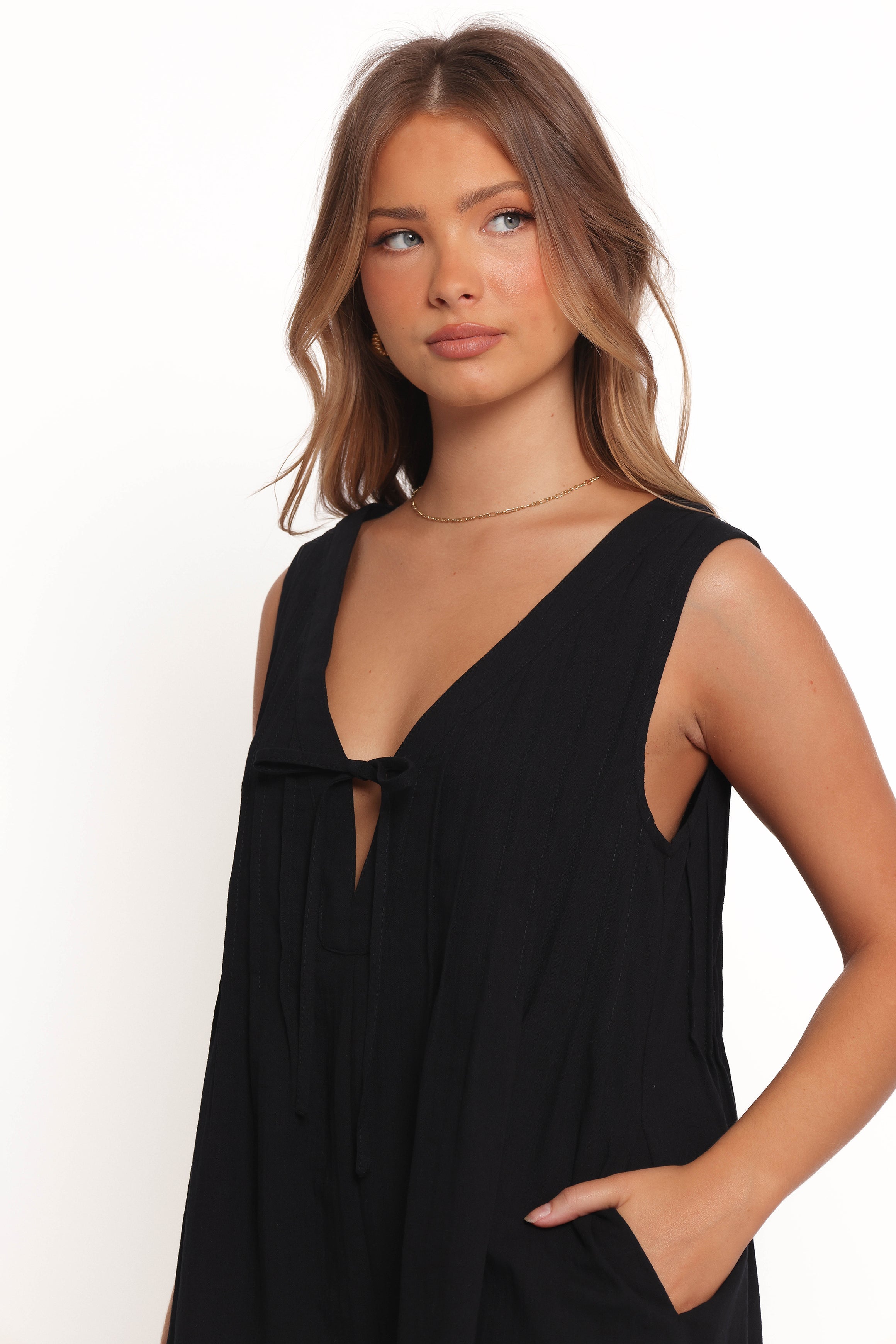 Kallie Tie Front Romper - Black-Ladys Street