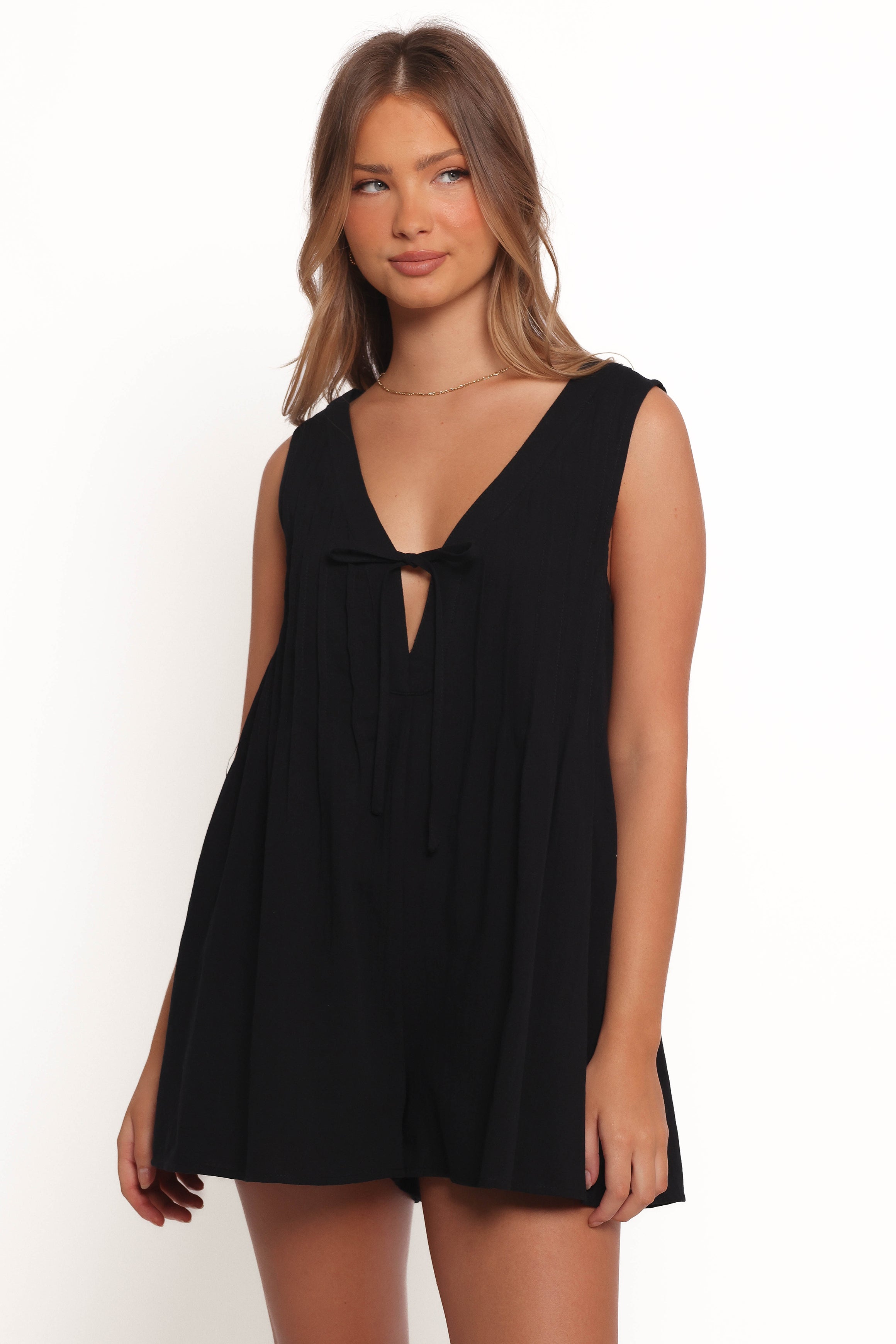 Kallie Tie Front Romper - Black-Ladys Street