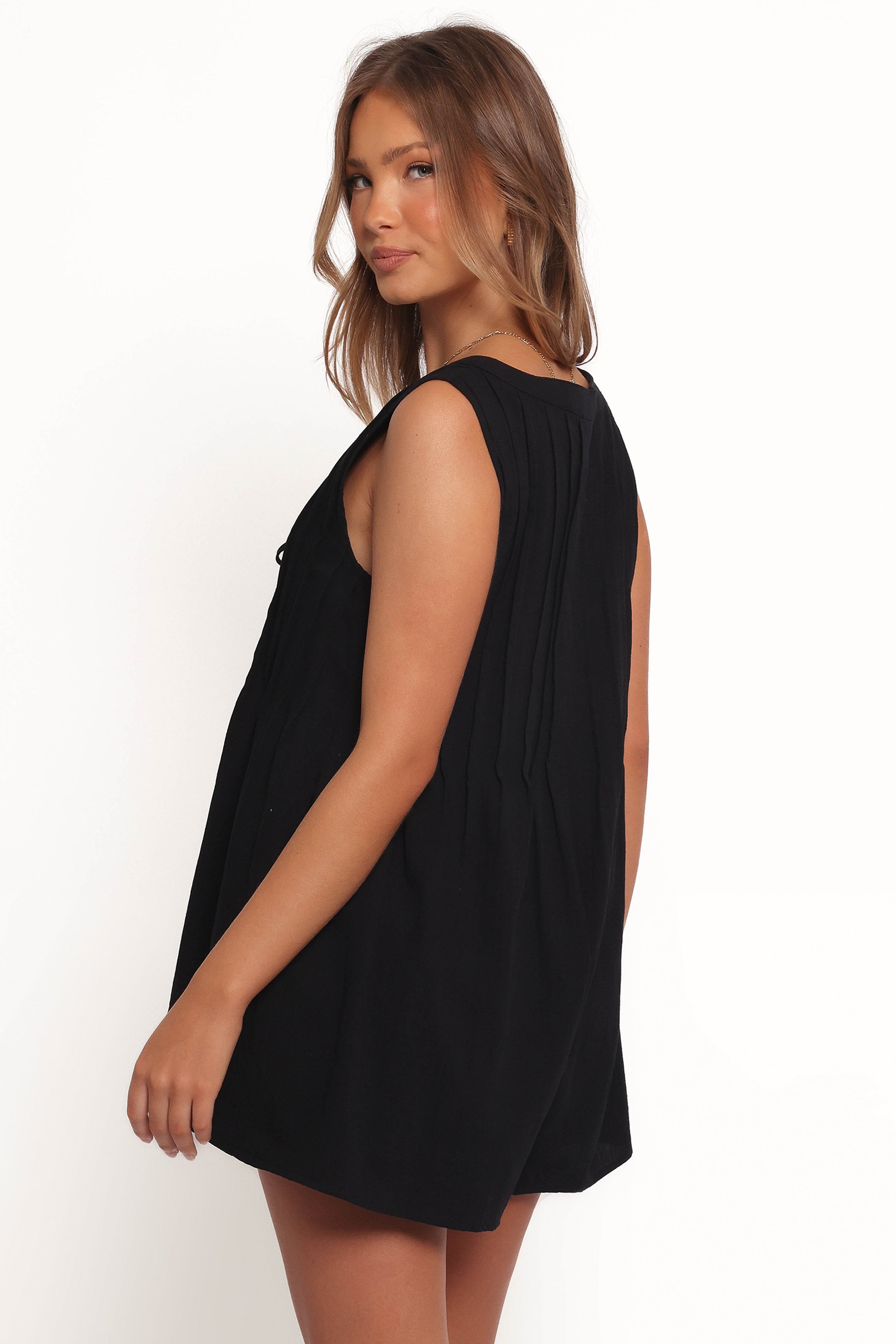 Kallie Tie Front Romper - Black-Ladys Street