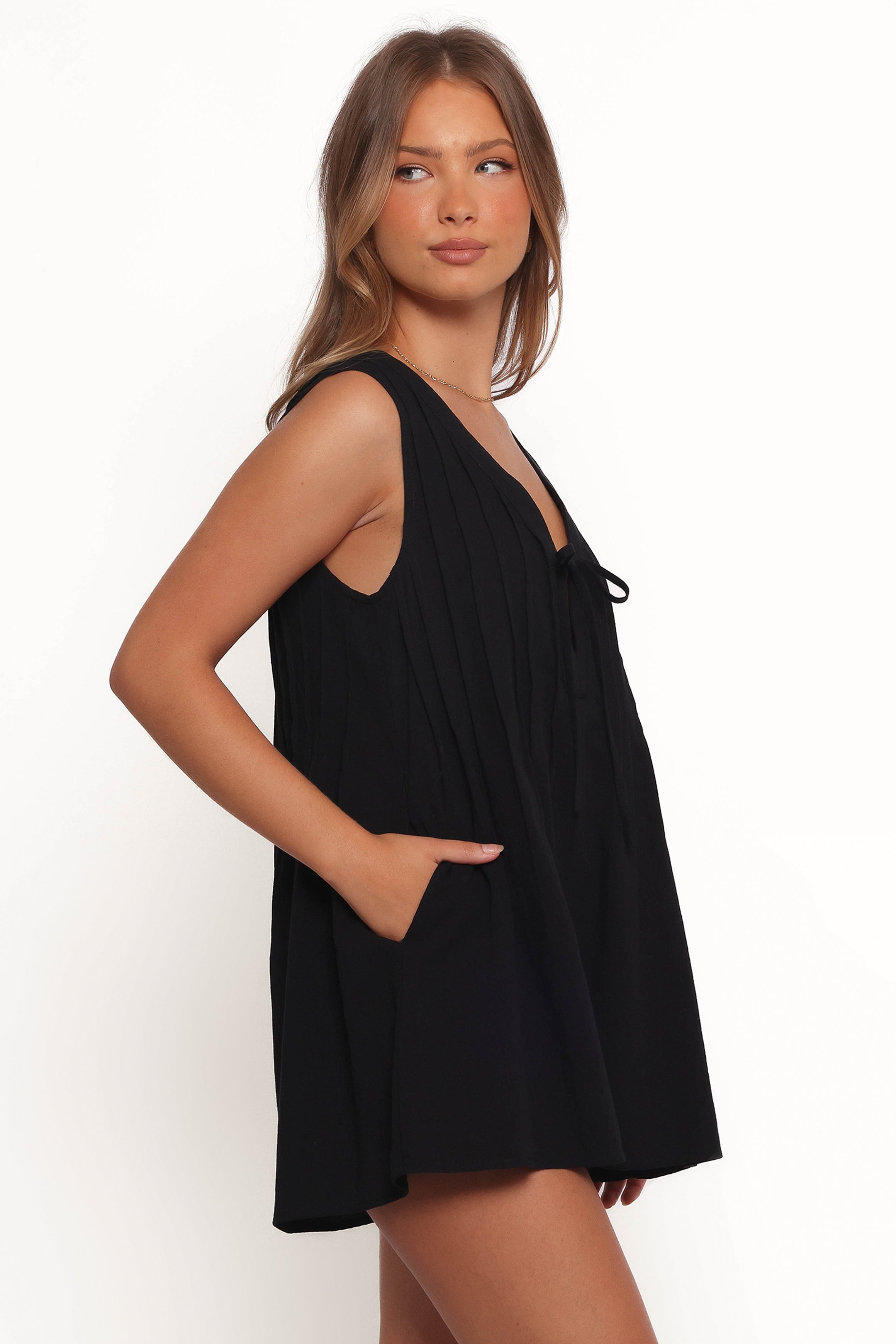 Kallie Tie Front Romper - Black-Ladys Street