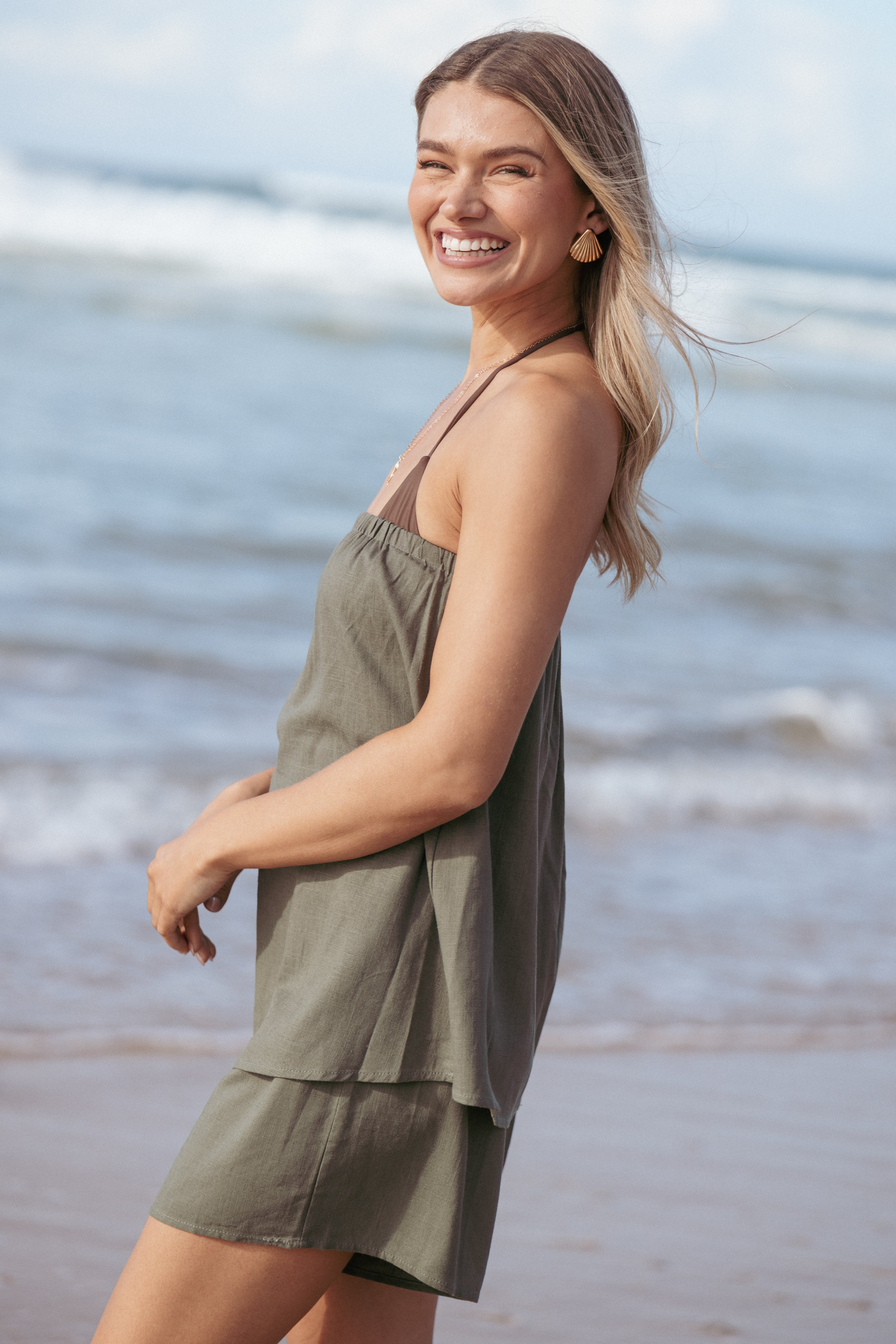 Karlen Strapless Romper - Palm Green-Ladys Street