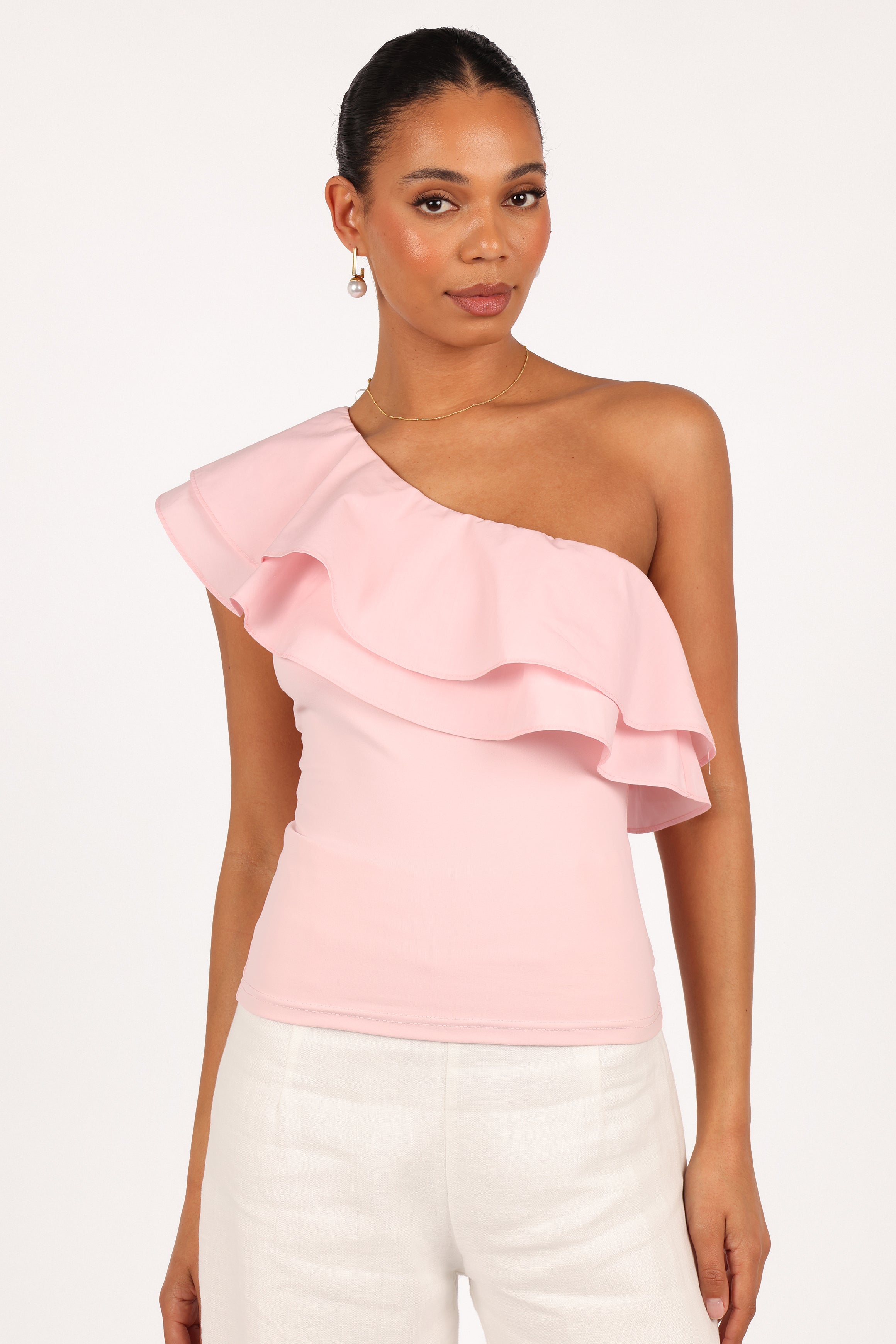Kate One Shoulder Top - Petal Pink-Ladys Street