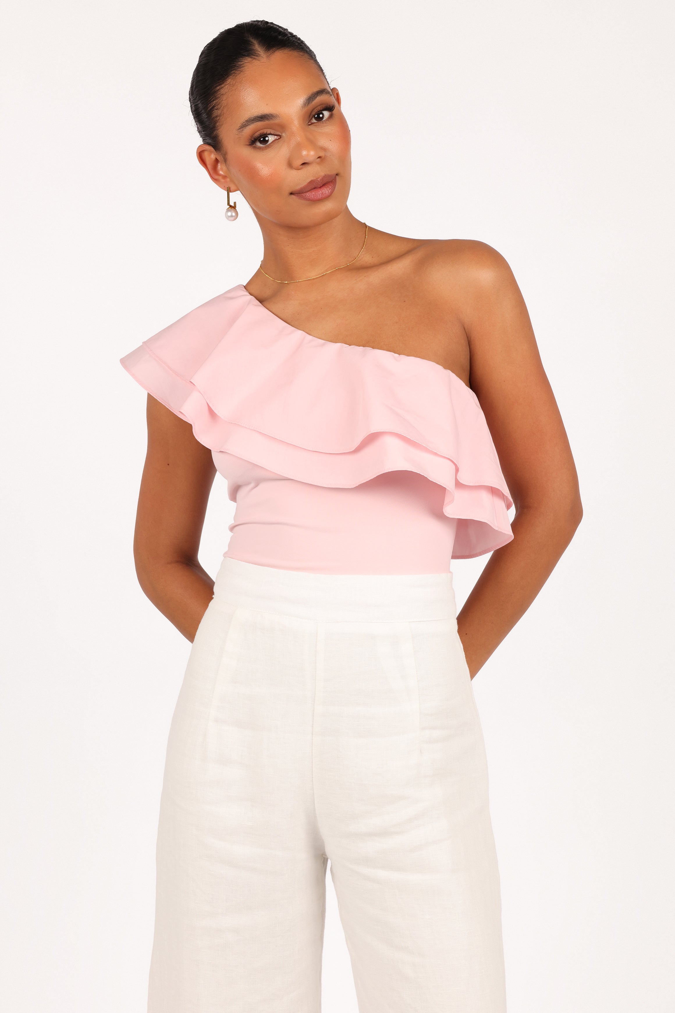 Kate One Shoulder Top - Petal Pink-Ladys Street