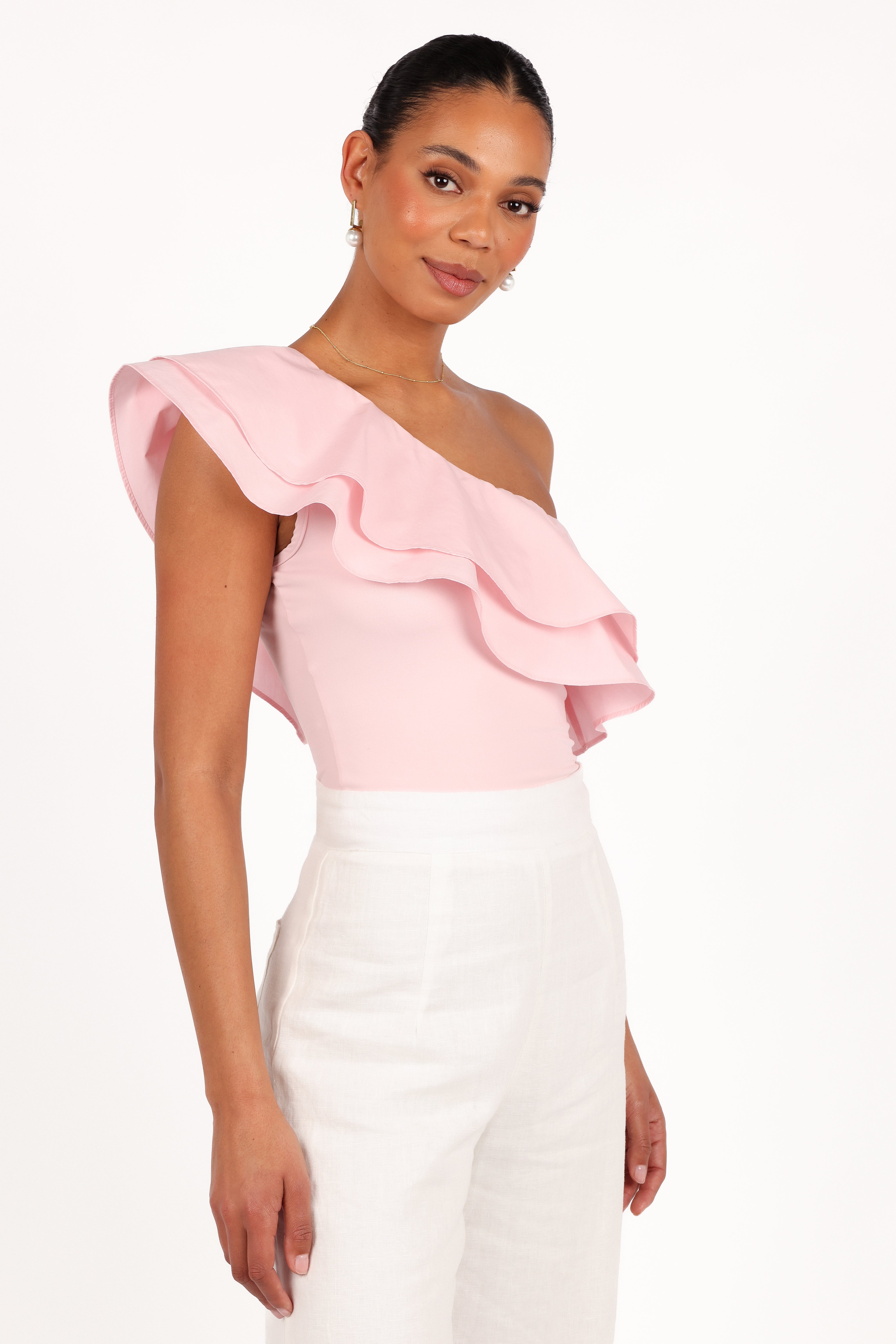 Kate One Shoulder Top - Petal Pink-Ladys Street