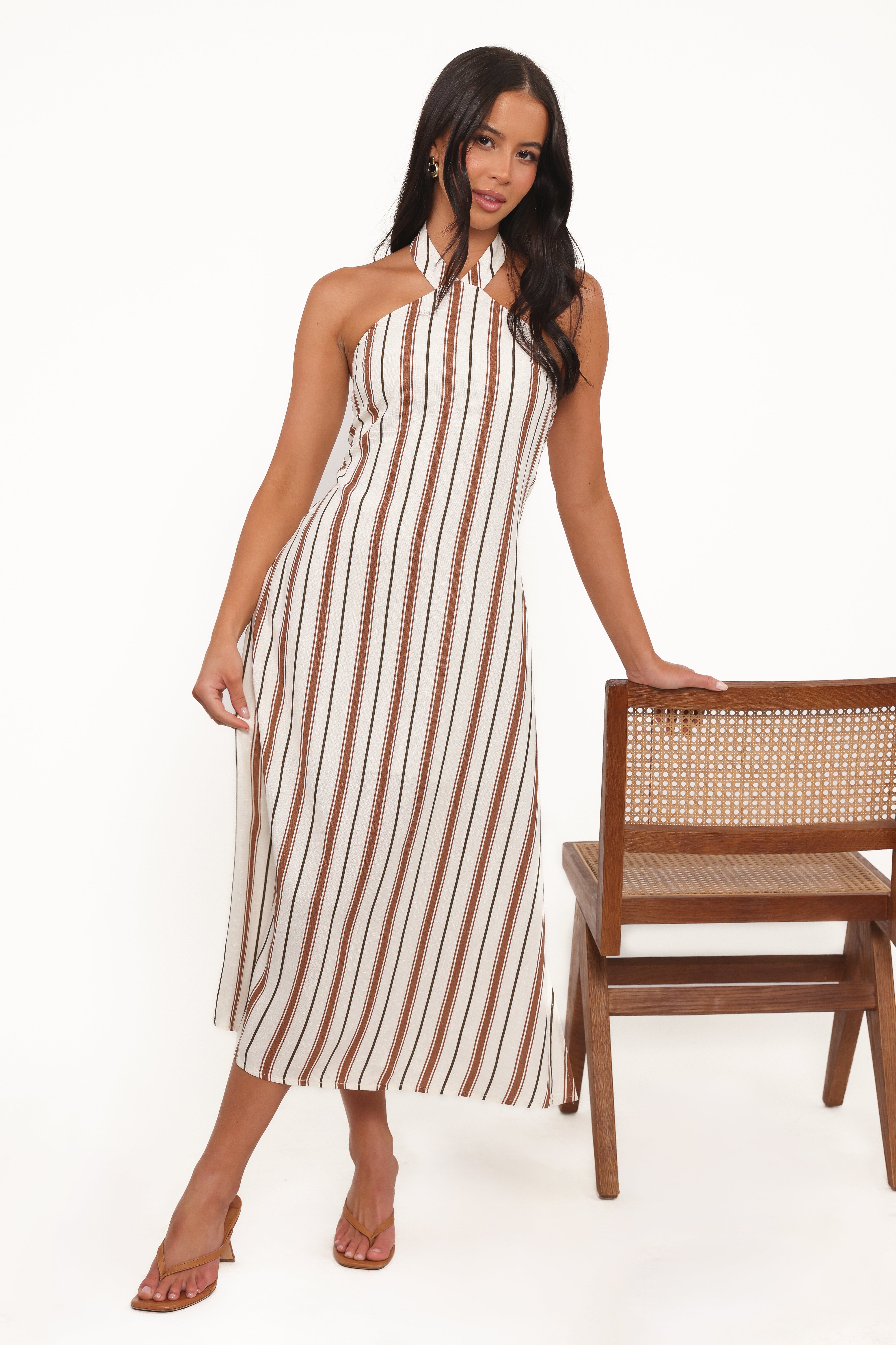 Katherine Midi Dress - Brown Stripe-Ladys Street
