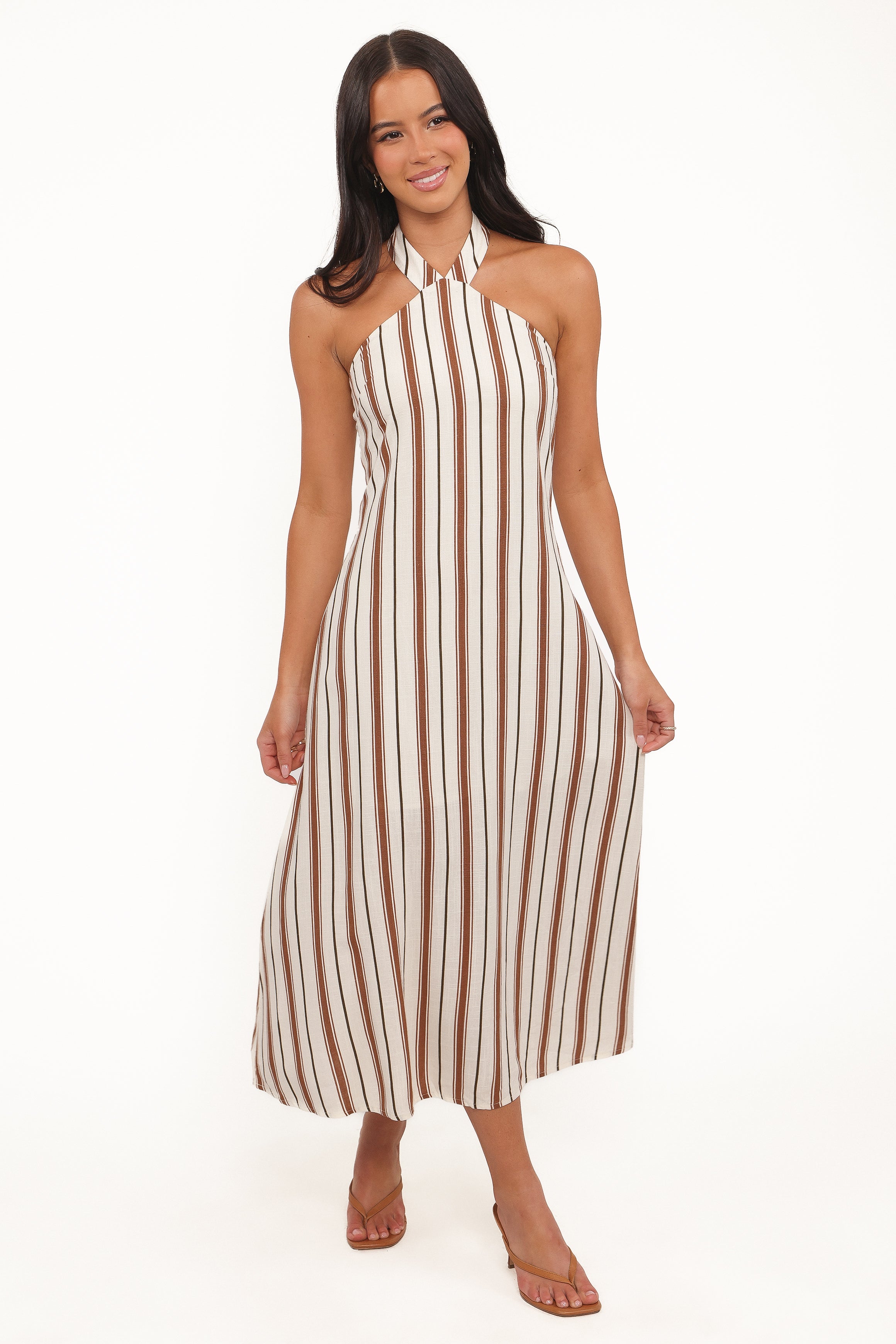 Katherine Midi Dress - Brown Stripe-Ladys Street