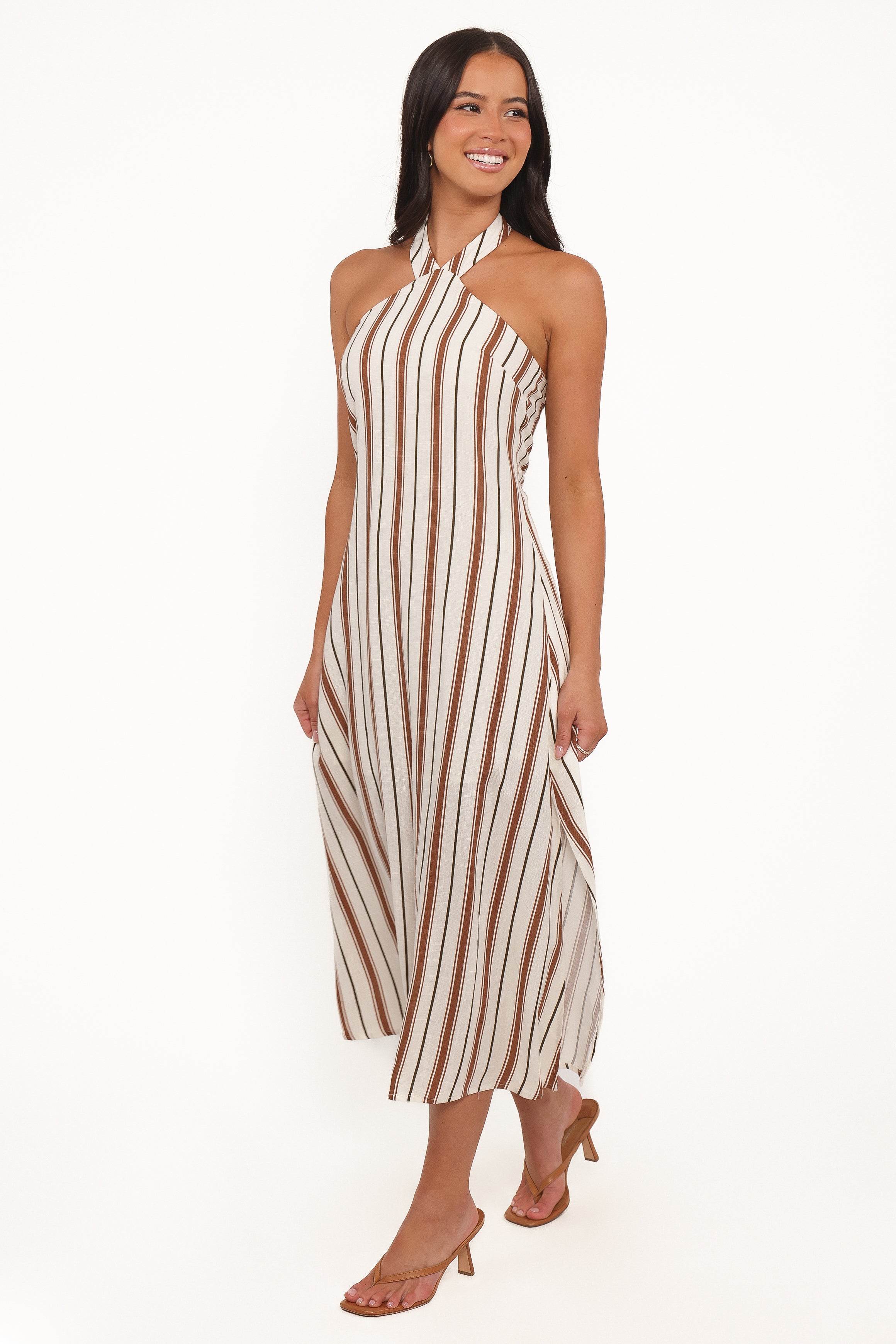Katherine Midi Dress - Brown Stripe-Ladys Street