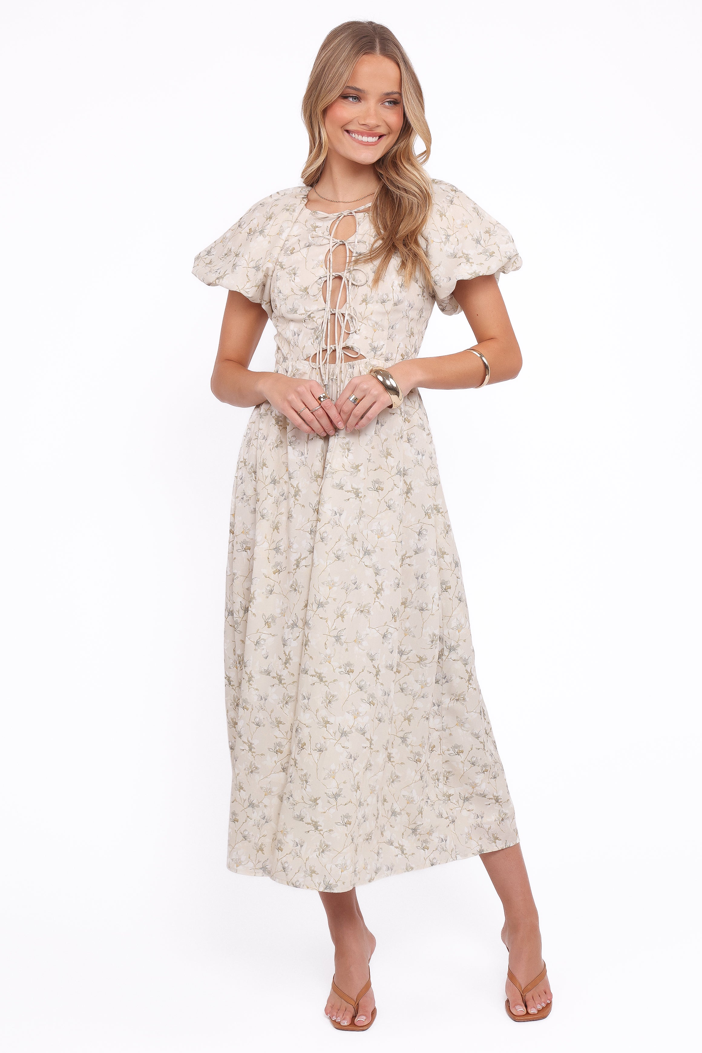 Kathleen Maxi Dress - Light Beige/Green Floral-Ladys Street