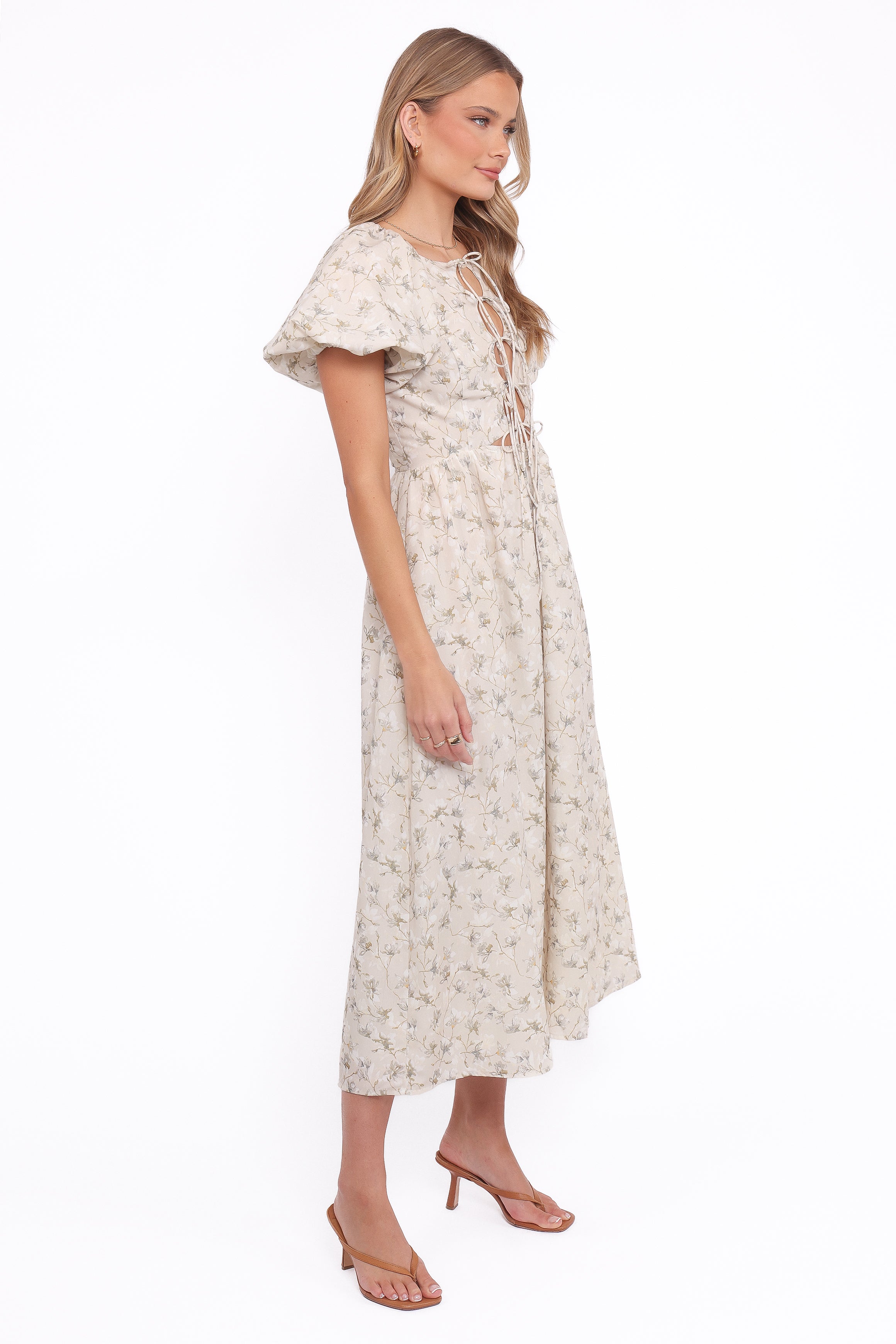 Kathleen Maxi Dress - Light Beige/Green Floral-Ladys Street