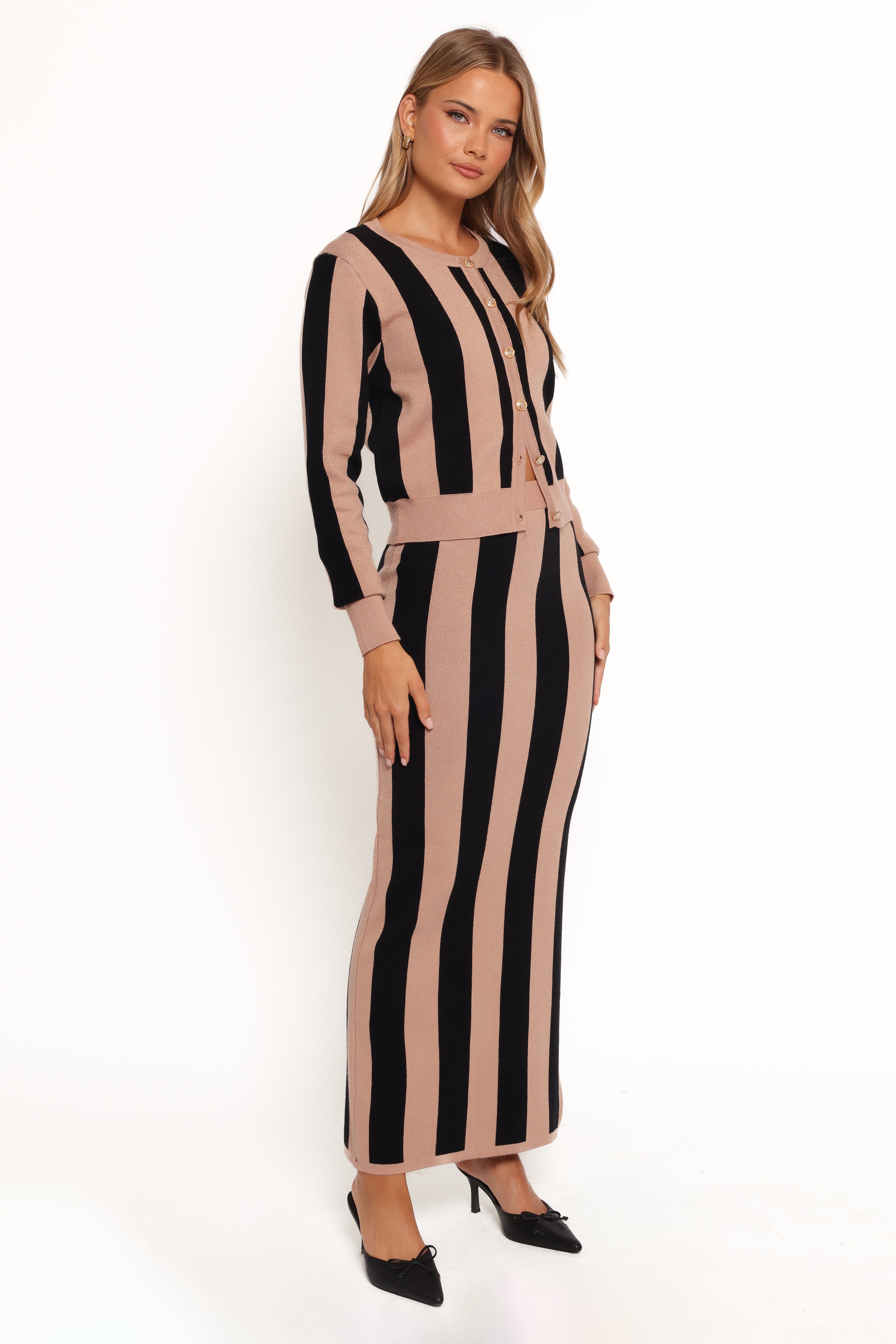 Katin Knit Skirt Set - Black Brown Stripe-Ladys Street