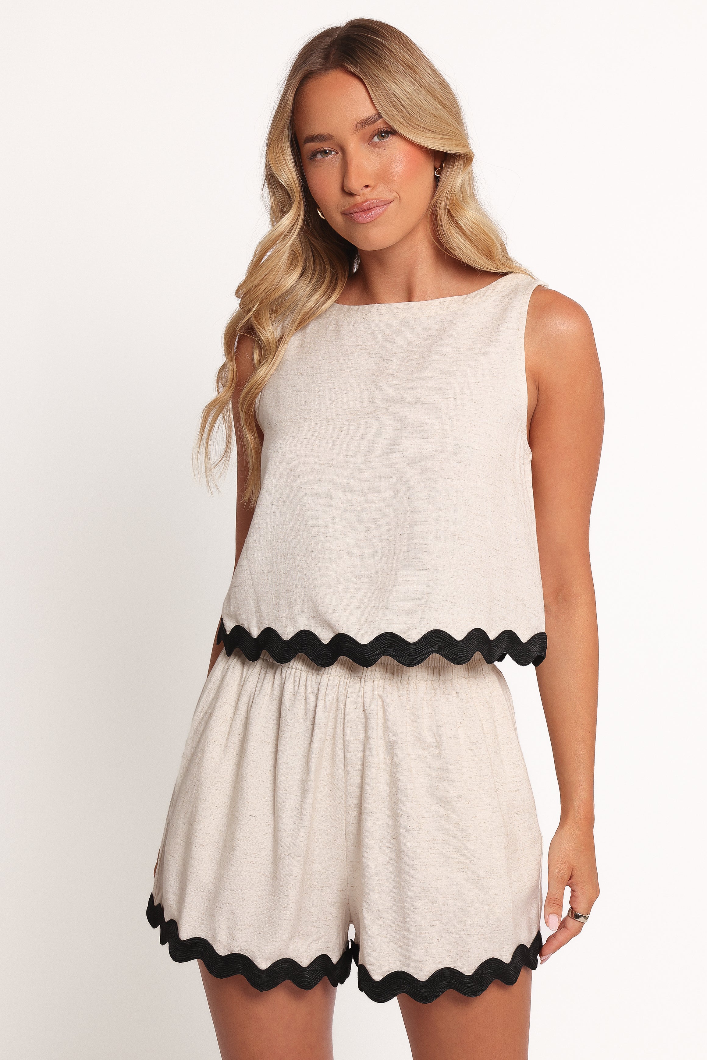 Katy Short Set - Cream Black-Ladys Street