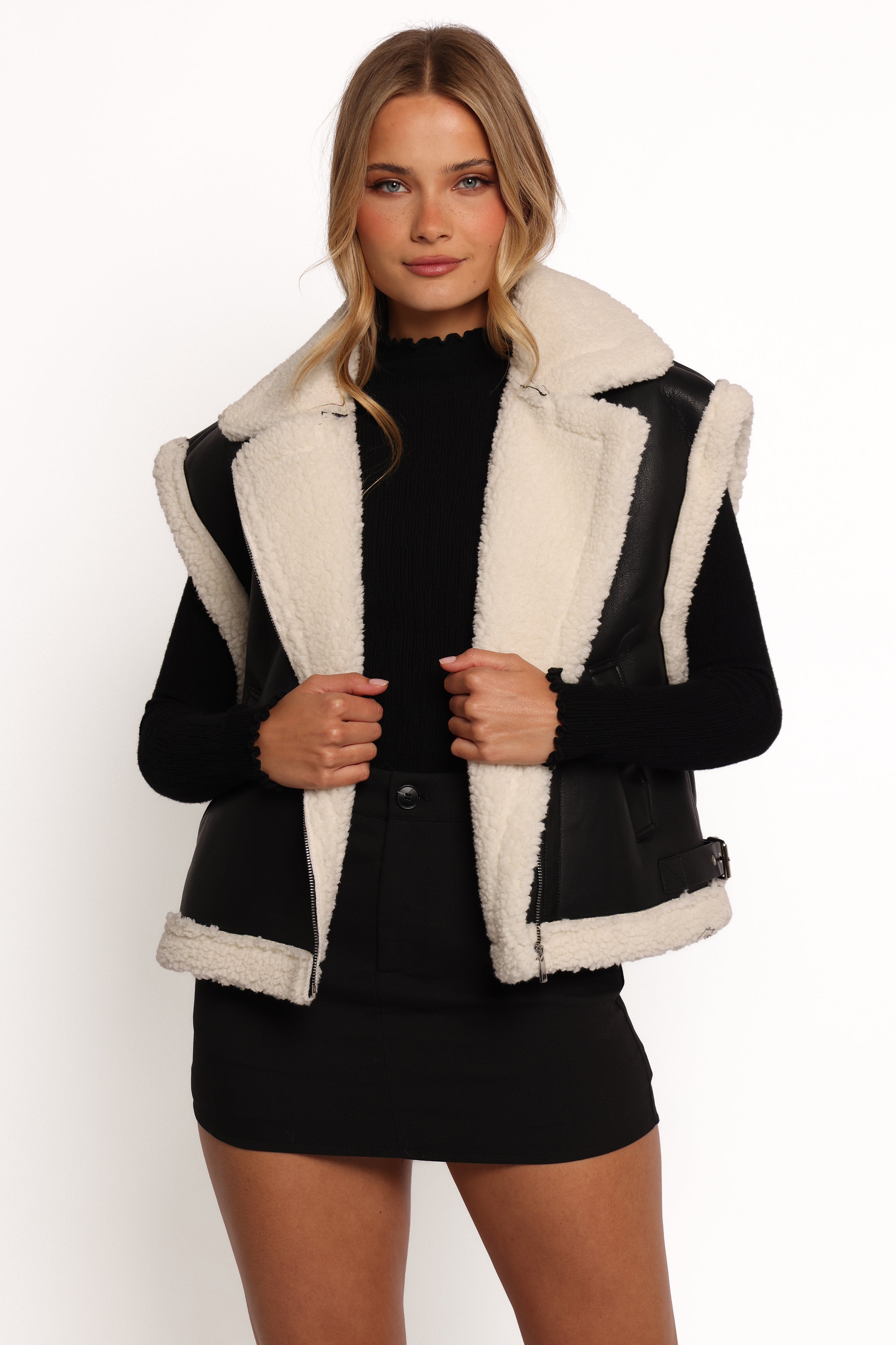 Kayden Faux Shearling Lined Vest - Black-Ladys Street