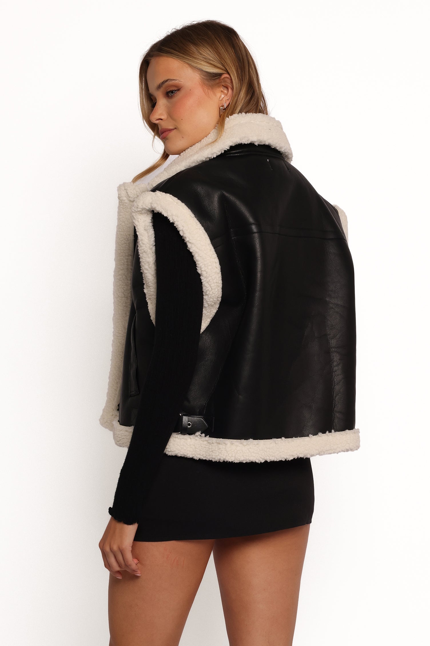 Kayden Faux Shearling Lined Vest - Black-Ladys Street