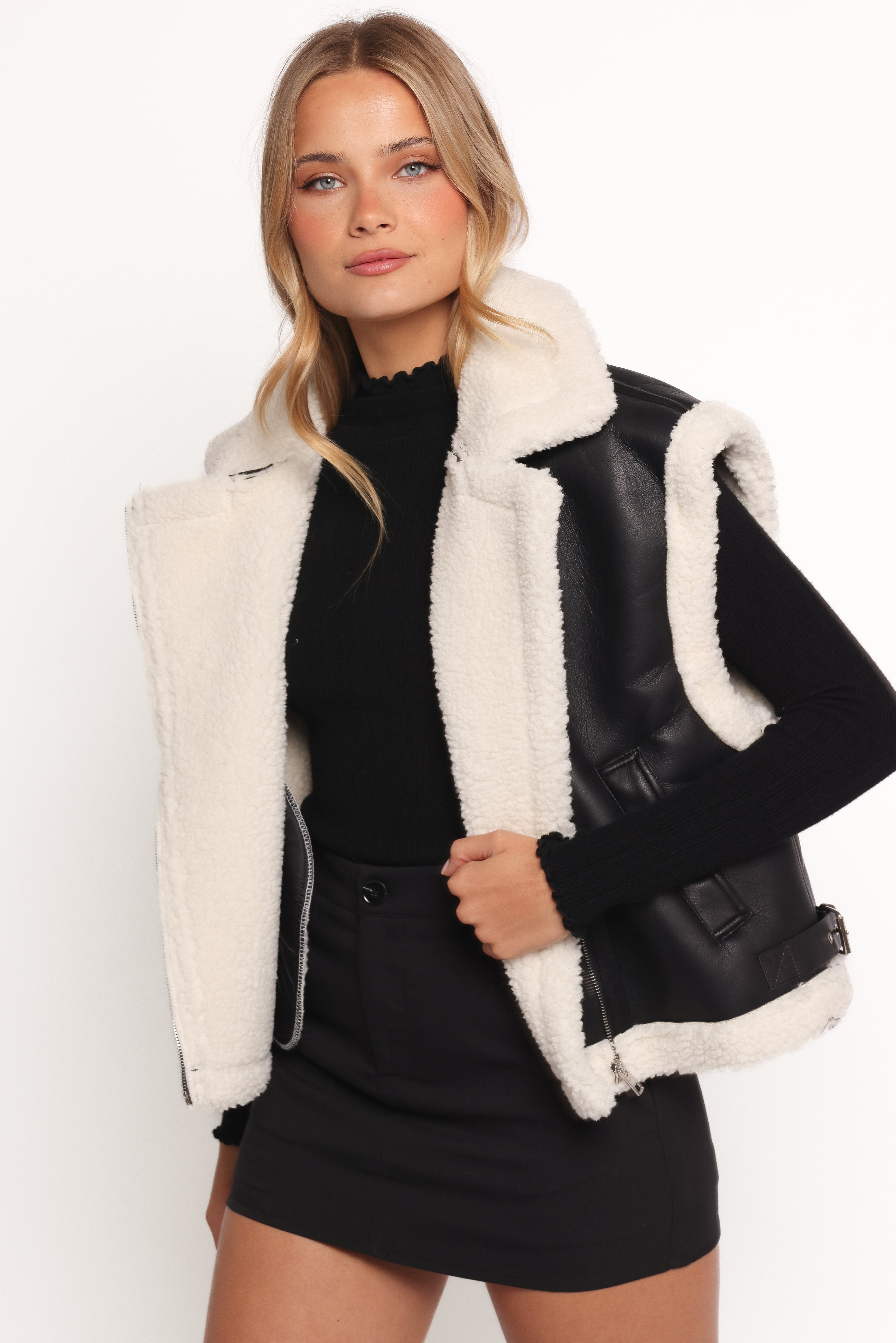 Kayden Faux Shearling Lined Vest - Black-Ladys Street