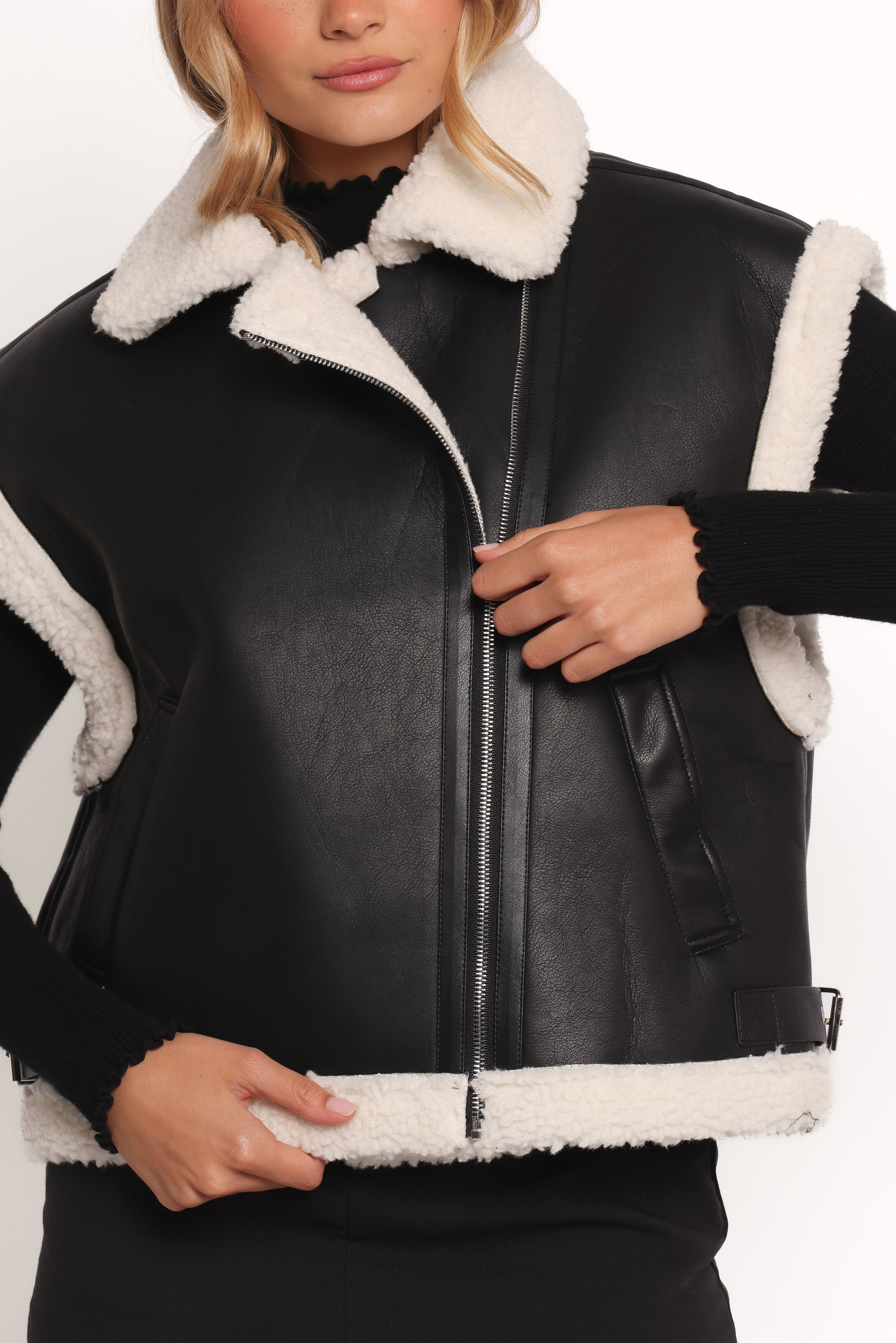 Kayden Faux Shearling Lined Vest - Black-Ladys Street
