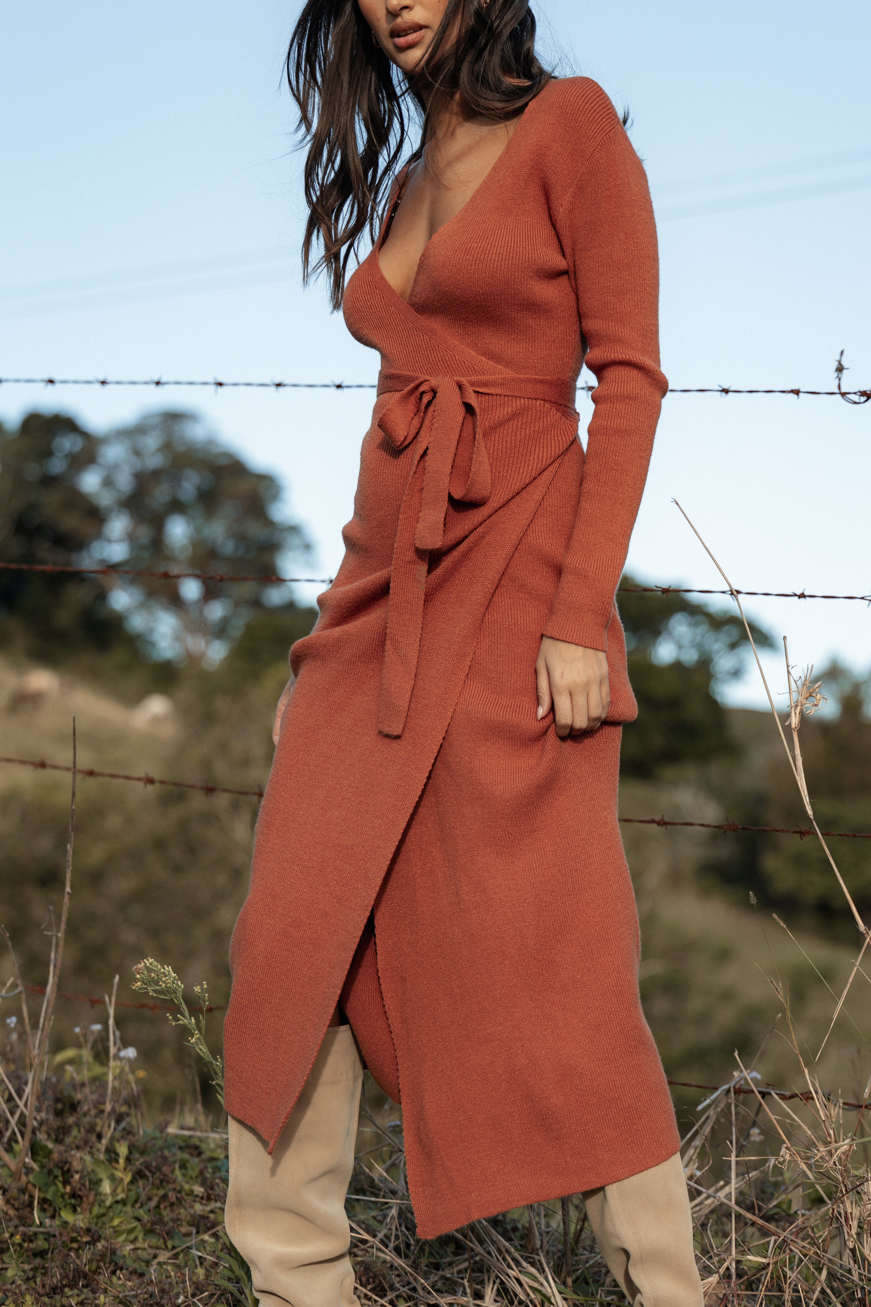 Kellan Wrap Midi Dress - Bronze-Ladys Street