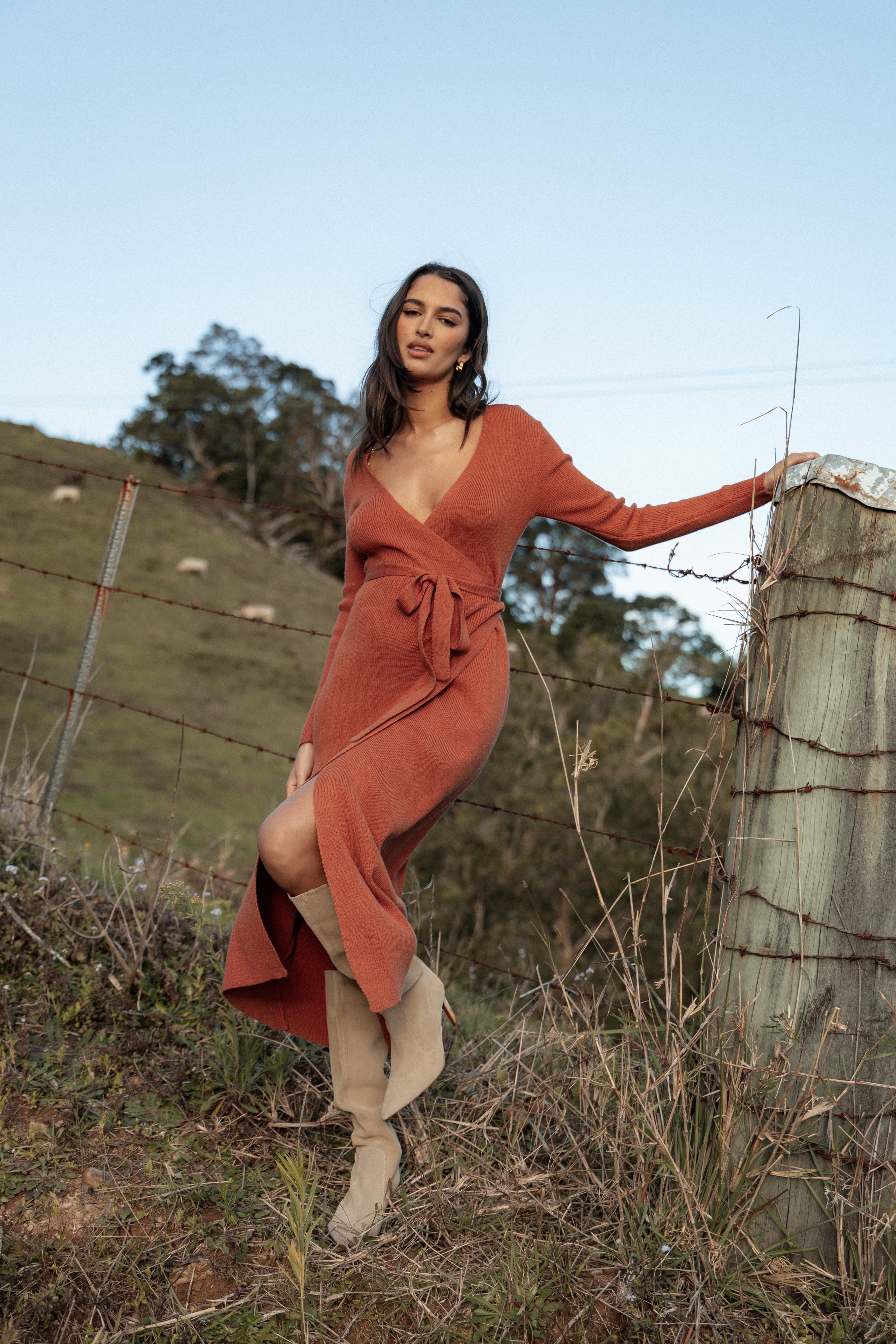 Kellan Wrap Midi Dress - Bronze-Ladys Street