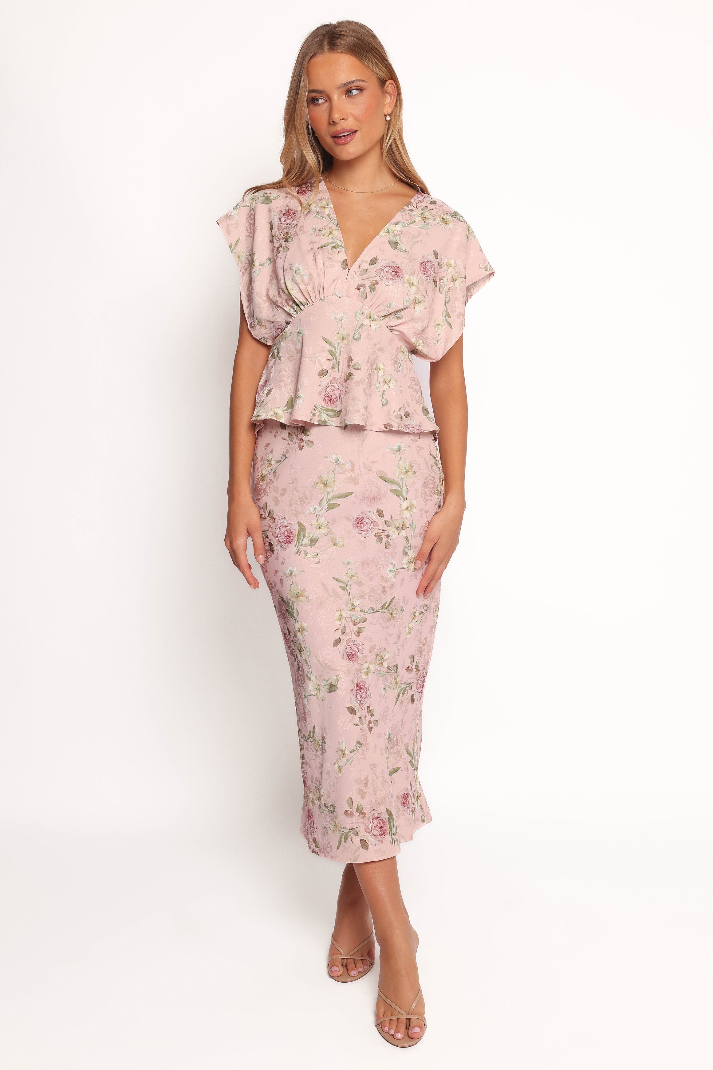 Kenna Satin Midi Skirt - Blush Rose-Ladys Street