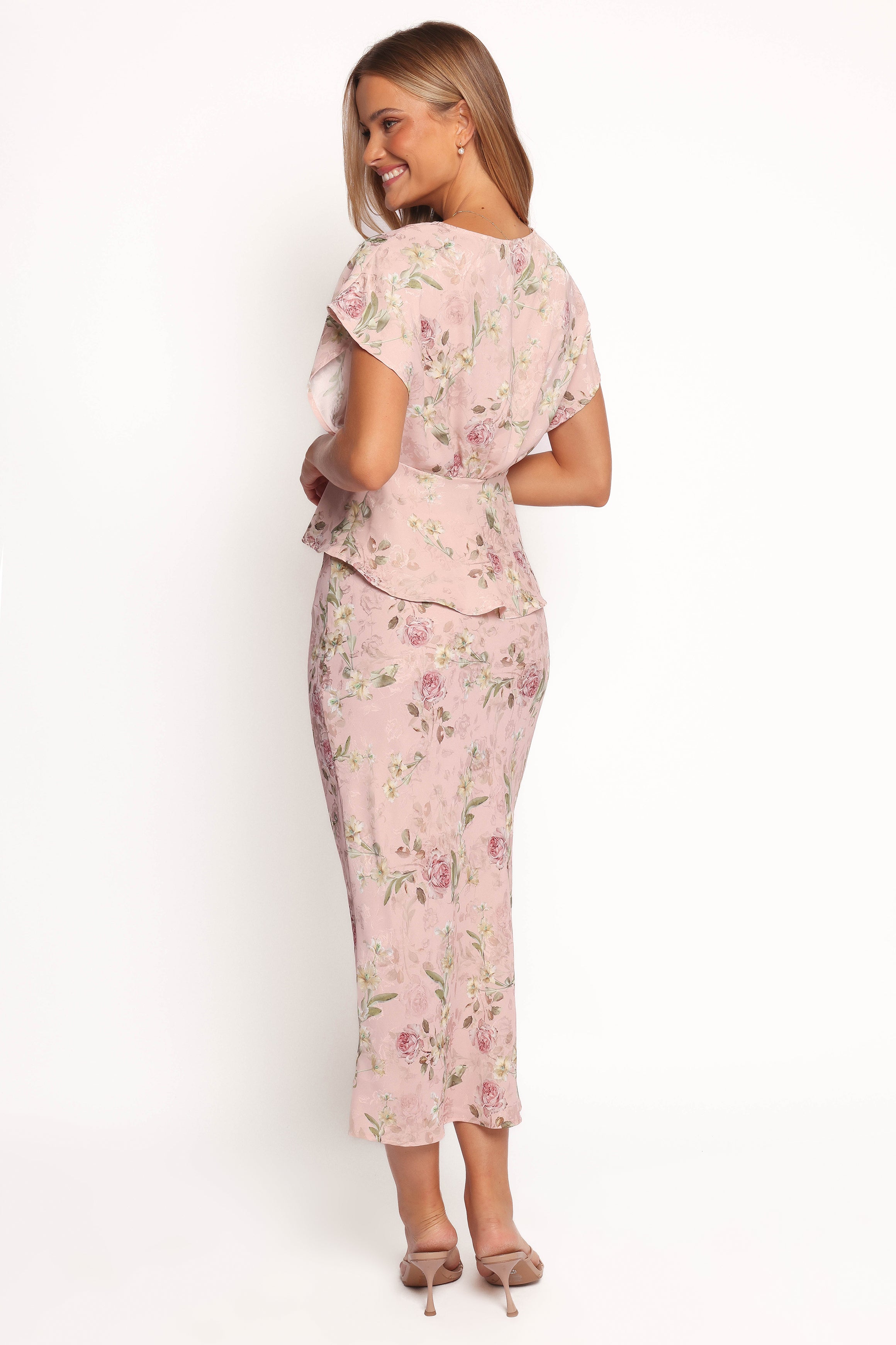 Kenna Satin Midi Skirt - Blush Rose-Ladys Street