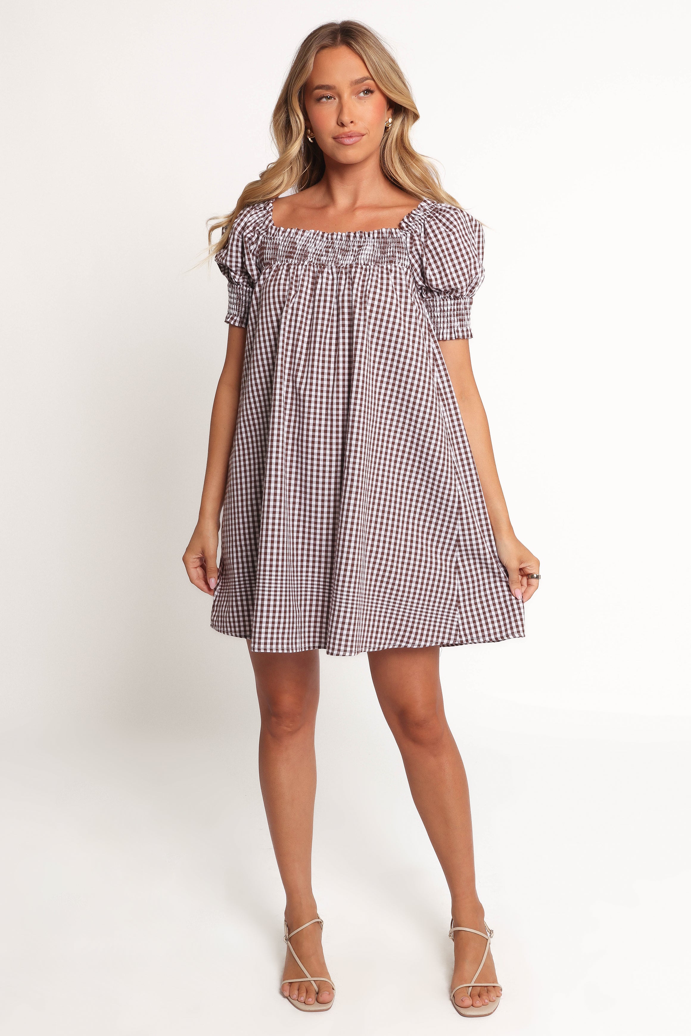 Kennedy Smock Mini Dress - Chocolate Gingham-Ladys Street