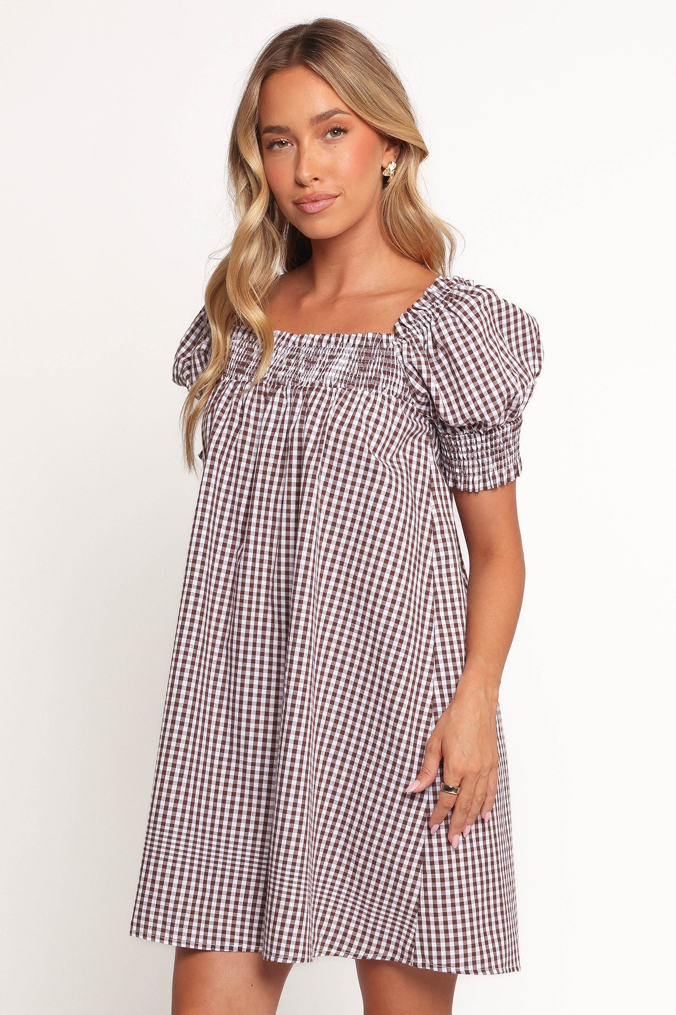 Kennedy Smock Mini Dress - Chocolate Gingham-Ladys Street