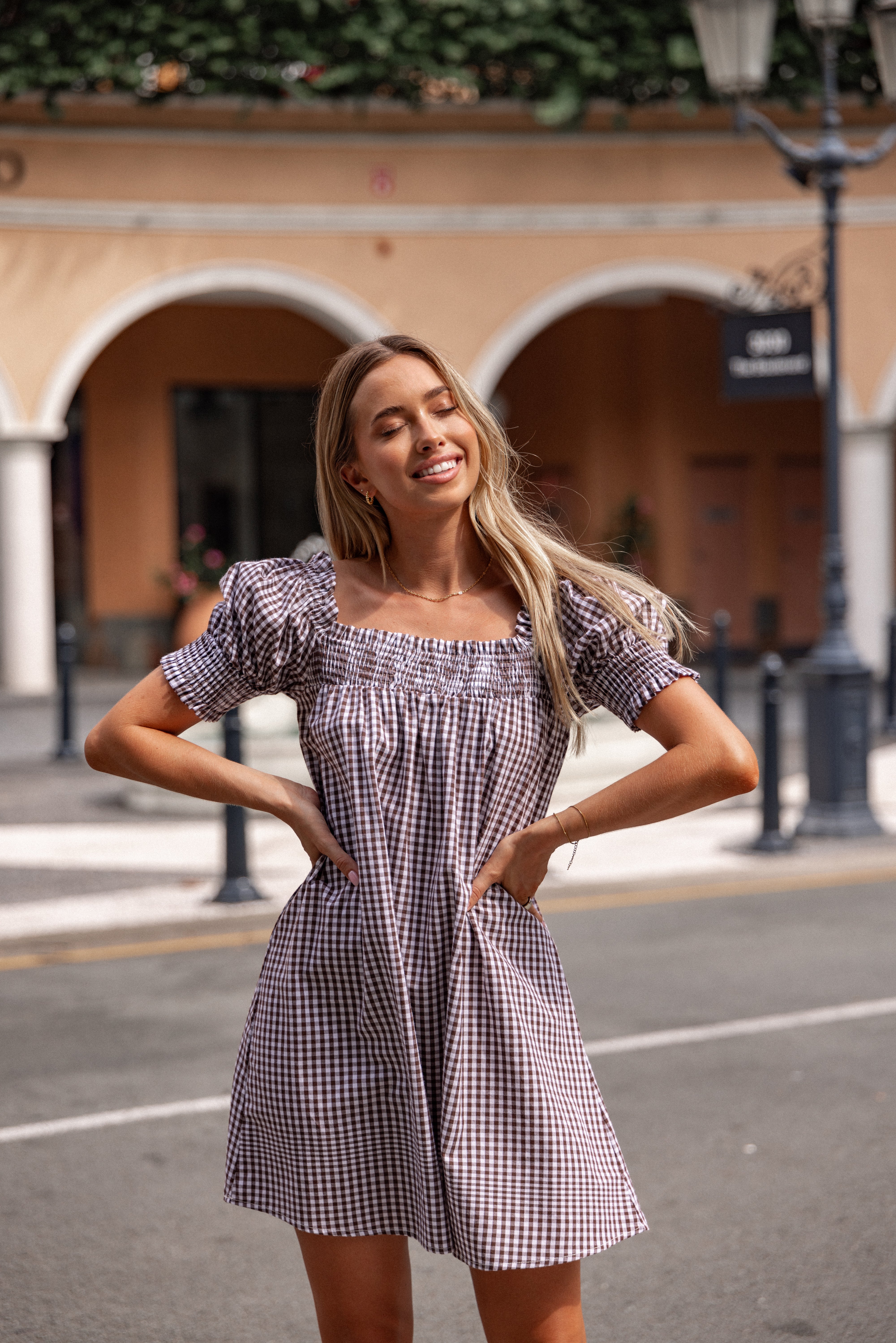 Kennedy Smock Mini Dress - Chocolate Gingham-Ladys Street